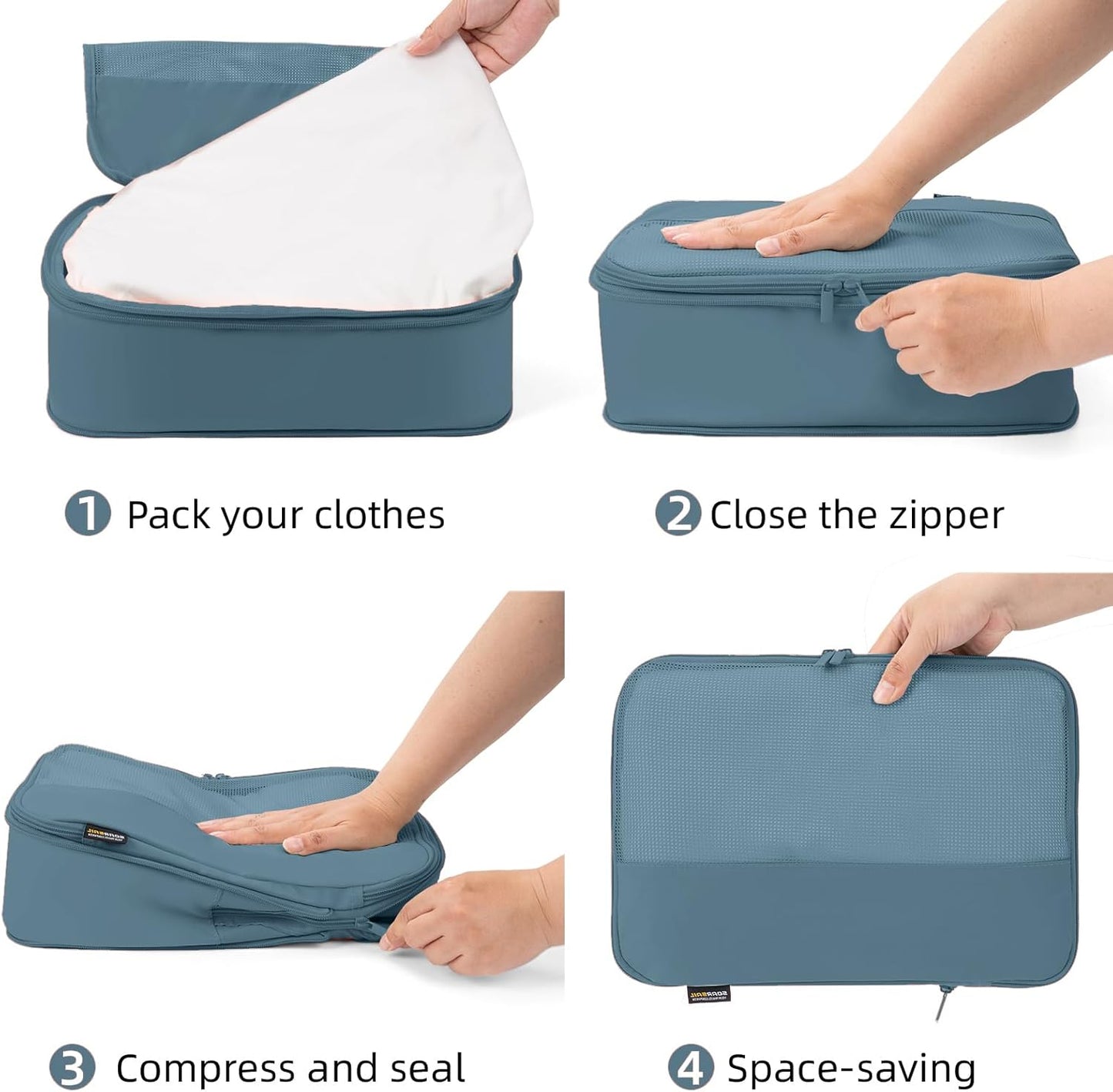 4 Piece Compression Packing Cubes for Suitcases and Backpack, Lightweight Travel Organizers (Gray Blue)