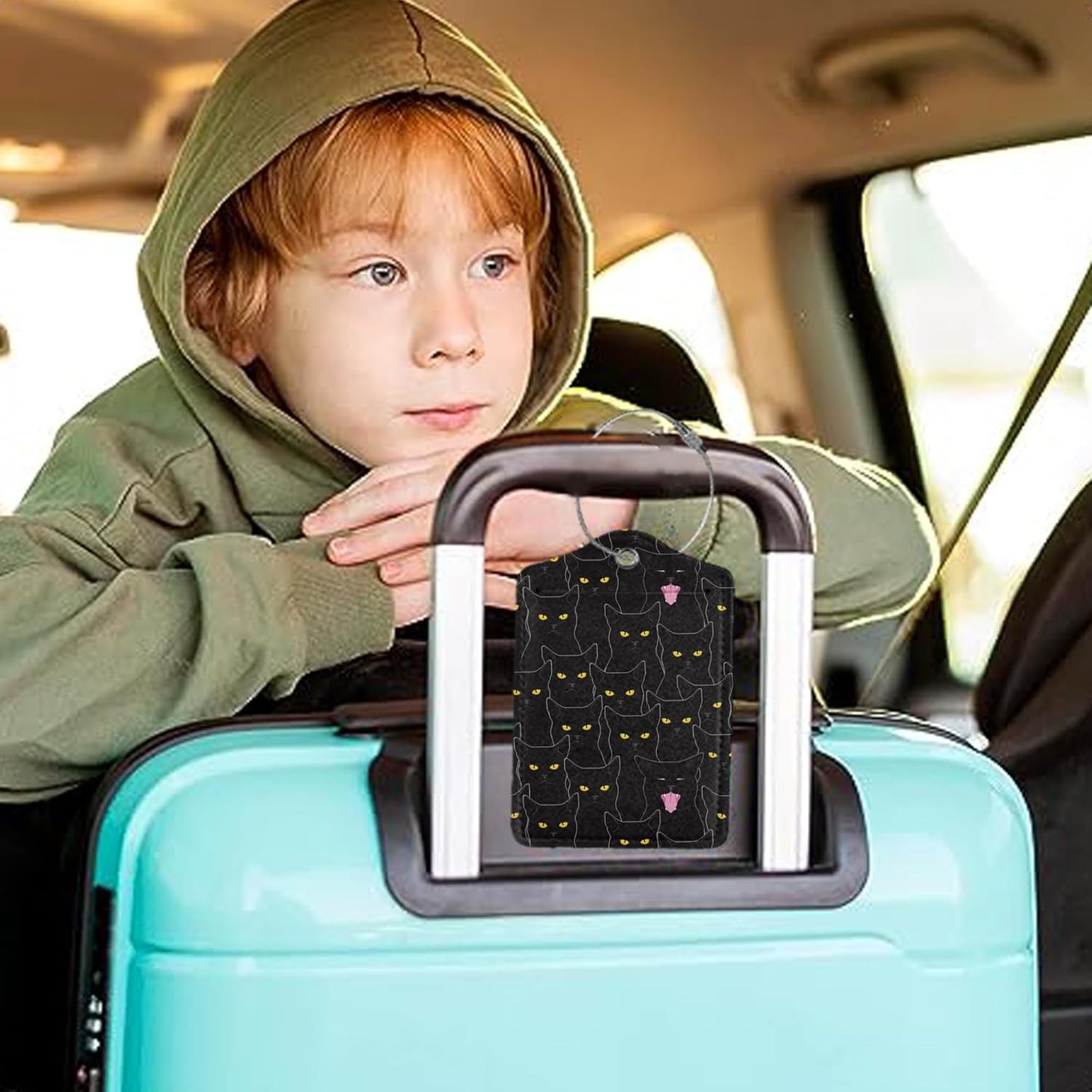 2Pcs Luggage Tag for Suitcase Black Cat Cute Suitcase Tag with Privacy Flap & Name ID Label & Metal Loop,Travel Bag Luggage Tags for Women