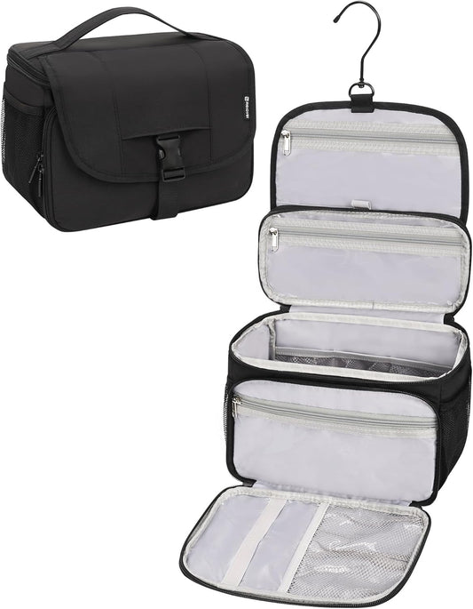 Relavel Toiletry Bag for Men, Hanging Toiletries Bag for Women Water Resistant Dopp Kit Shaving Bag, Travel Essentials Large Capacity Organizer Case for Toiletries Accessories, Black
