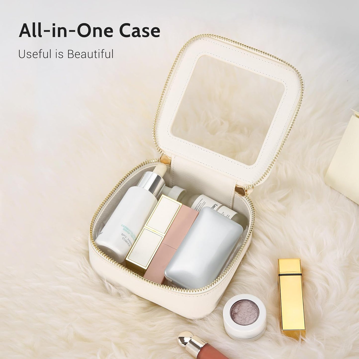 Aveniee Clear Makeup Bag Small, Mini Travel Toiletry Bag Cosmetic Bags Organizer, TSA Approved Clear Makeup Case Pouch with Zipper, Car Essentials for Women Men,White