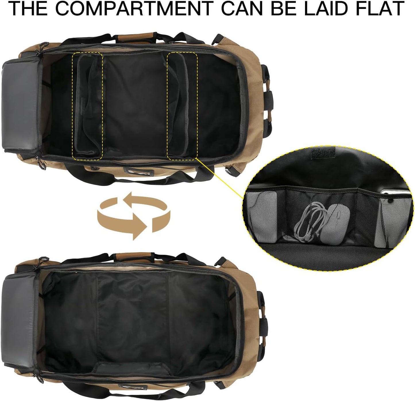 TUGUAN Extra Large Travel Duffle Bag Backpack for Men with Adjustable Dividers 120L Big Weekend Overnight Bag with ID Pocket Shoulder Strap Heavy Duty Sports Duffel Bags for Camping Gym, Brown