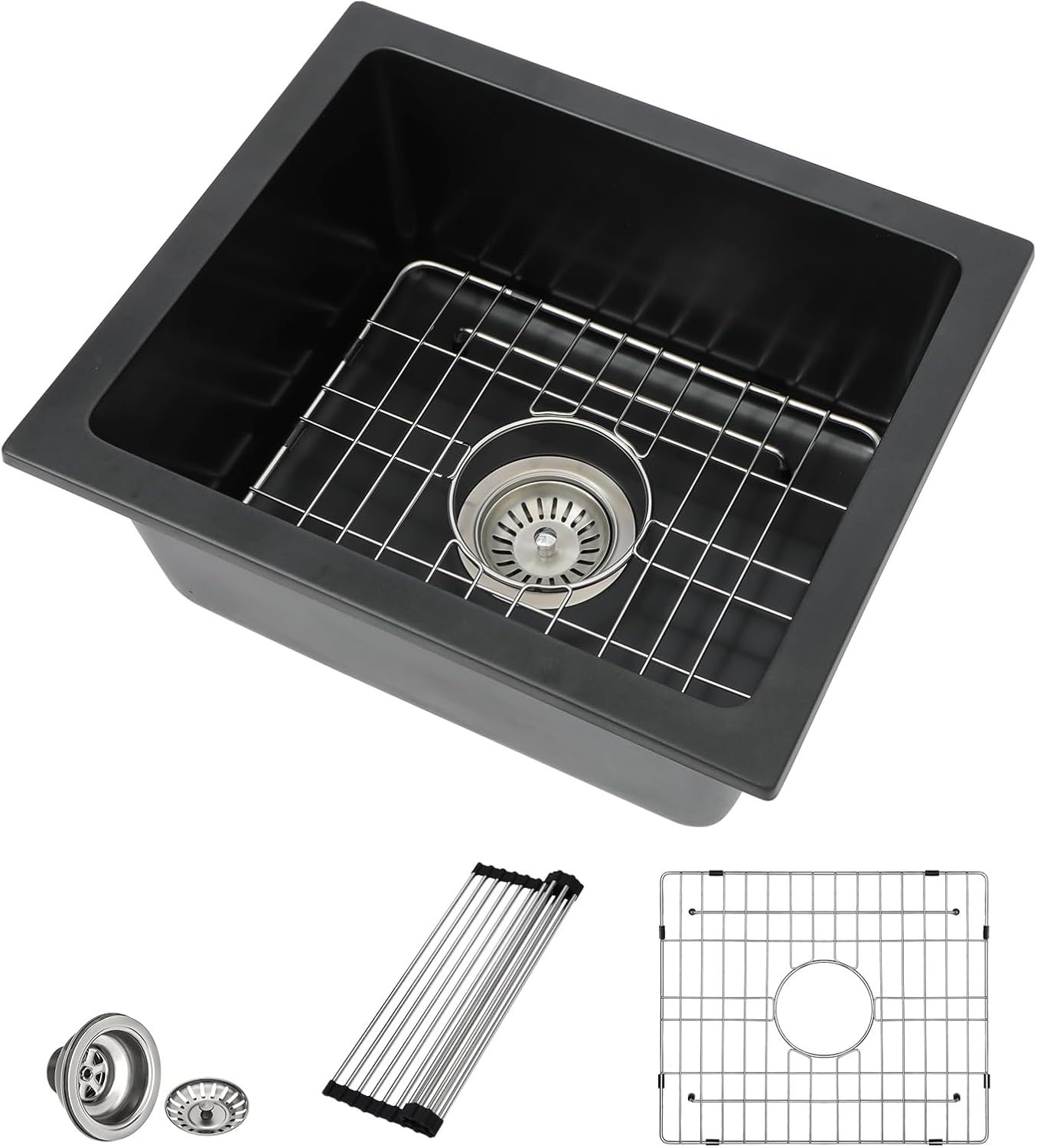 18 Granite Composite Bar Sink - Donsdey 18”×16” Undermount Granite Kitchen Sink Black Quartz Classic Composite Under Counter Single Bowl Bar Prep RV Sinks Basin