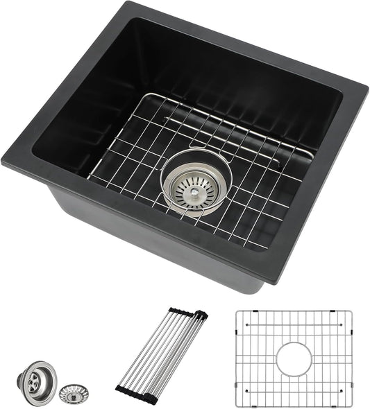 18 Granite Composite Bar Sink - Donsdey 18”×16” Undermount Granite Kitchen Sink Black Quartz Classic Composite Under Counter Single Bowl Bar Prep RV Sinks Basin