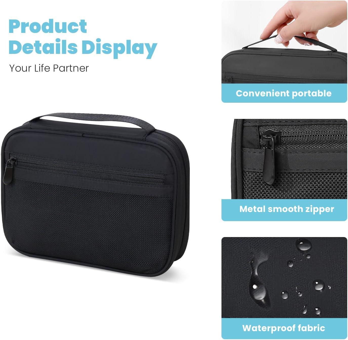 Electronics Organizer Bag, Portable Cable Organizer Case Travel Electronic Accessories Storage Case - Travel storage bag for Cables, Chargers, Phone, SD Cards - Black