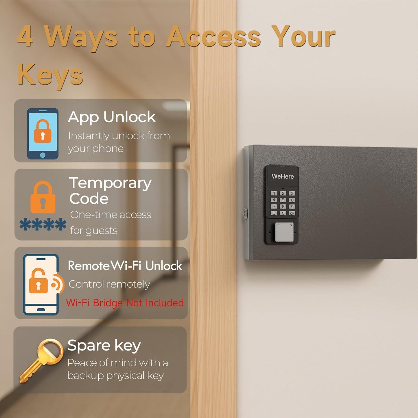 24 Key Lock Box Wall Mount, Smart Key Cabinet, use One Time Password,Fixed Code, Bluetooth, Wi-Fi Remote, Key Unlock, Security Lockbox Organizer for Valets, Hotel, Car, Office Key Management & Storage