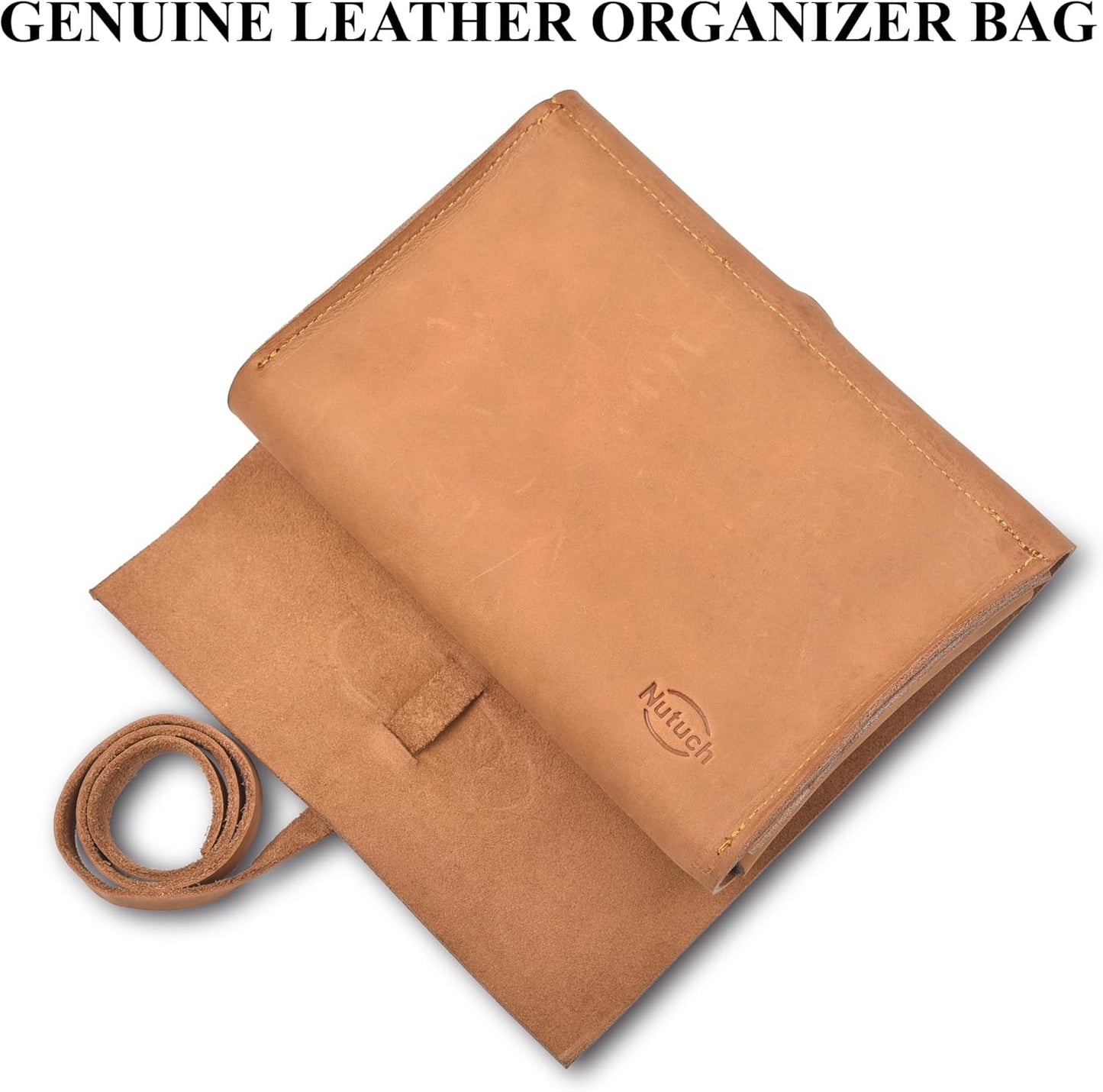 Leather Tech Pouch for Cables Chargers Phone | Tech Bag | Zipper Travel Accessory Pouch | Electronic Organizer Case Travel Bag (Tan)