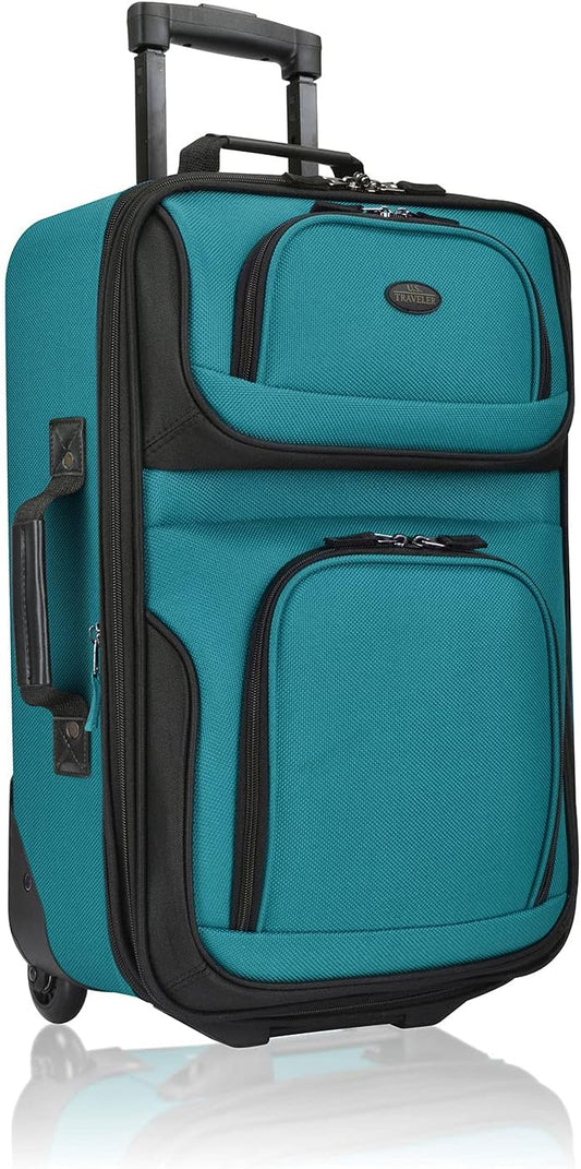 U.S. Traveler Lightweight Rolling 20" Carry On Luggage Softside Suitcase, Teal, 2 Wheel Single