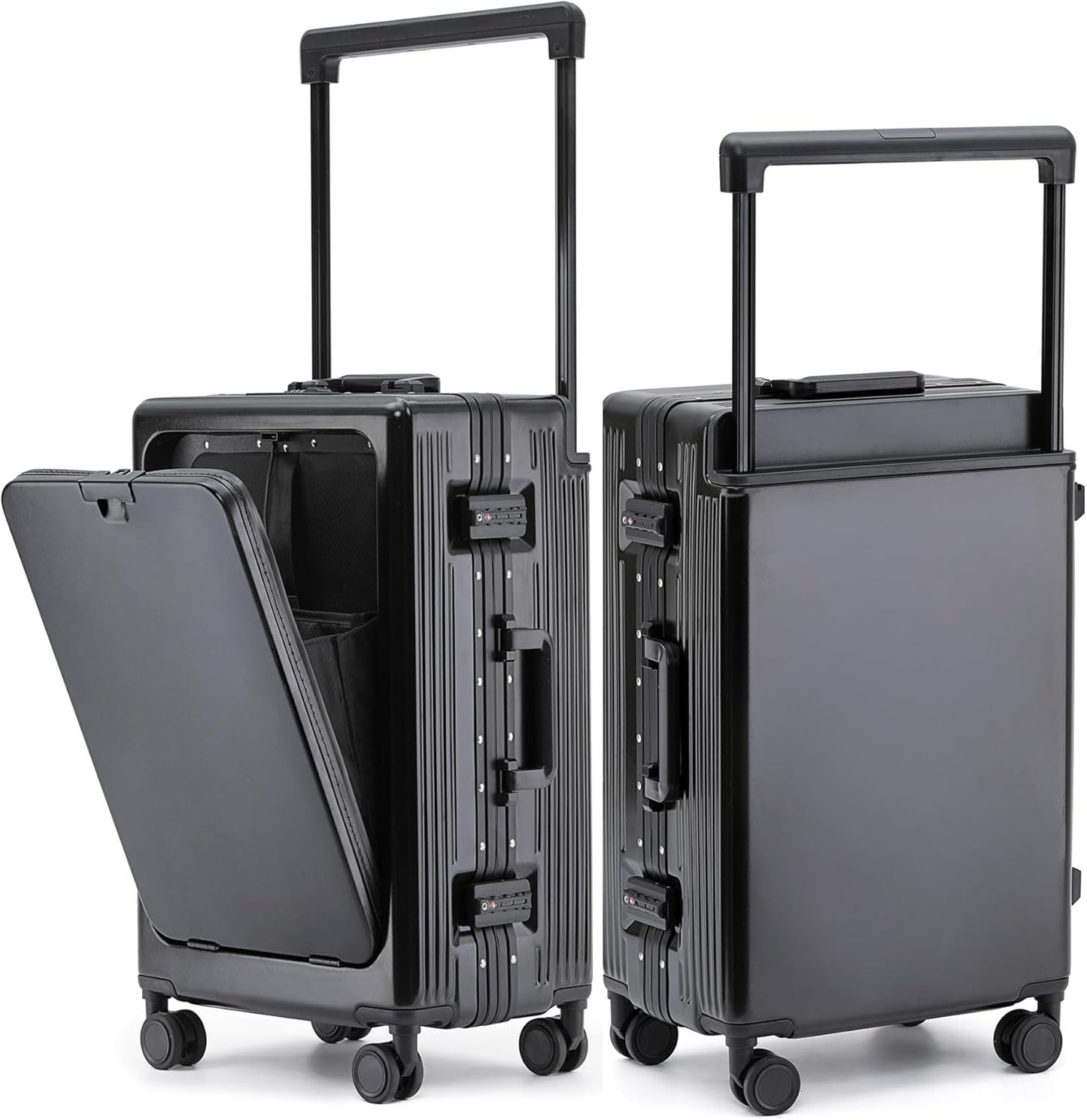 feilario 20" Aluminium Frame Hardside PC Carry on Luggage - Wide Handle Double Spinner Wheels Suitcase with TSA lock