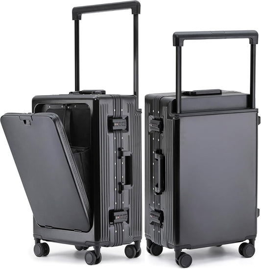 feilario 20" Aluminium Frame Hardside PC Carry on Luggage - Wide Handle Double Spinner Wheels Suitcase with TSA lock