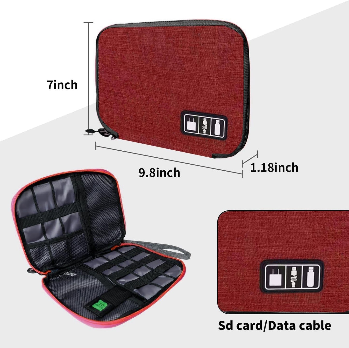 Electronics Travel Organizer,Portable Waterproof Electronic Travel Storage Bag for Small Charging Cord Storage,Charger,SD Card etc,for Travel,Business-Wine Red Black