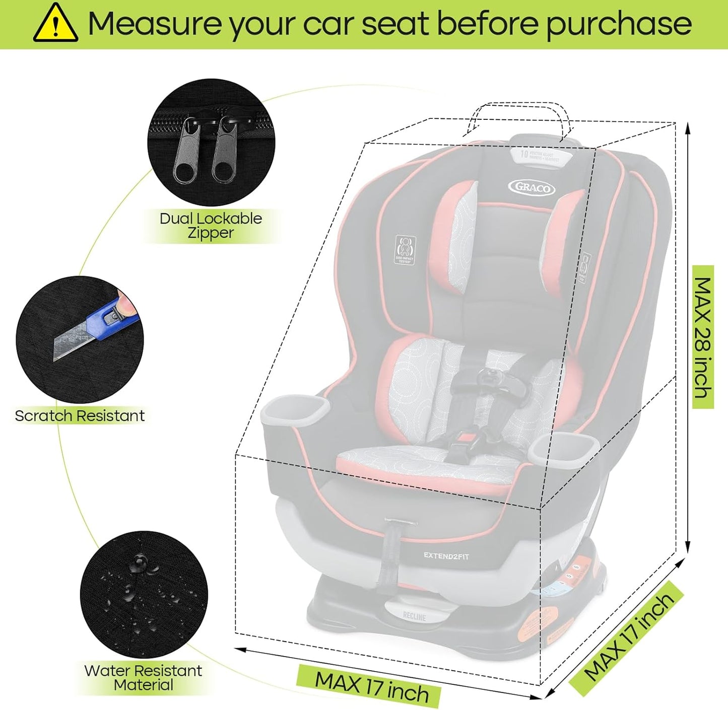 Padded Car Seat Travel Bag for Airplane, Heavy Duty Backpack for Air Travel, Water-Resistant Carrier with Shoulder Strap, Fits Most Car Seats (Black)