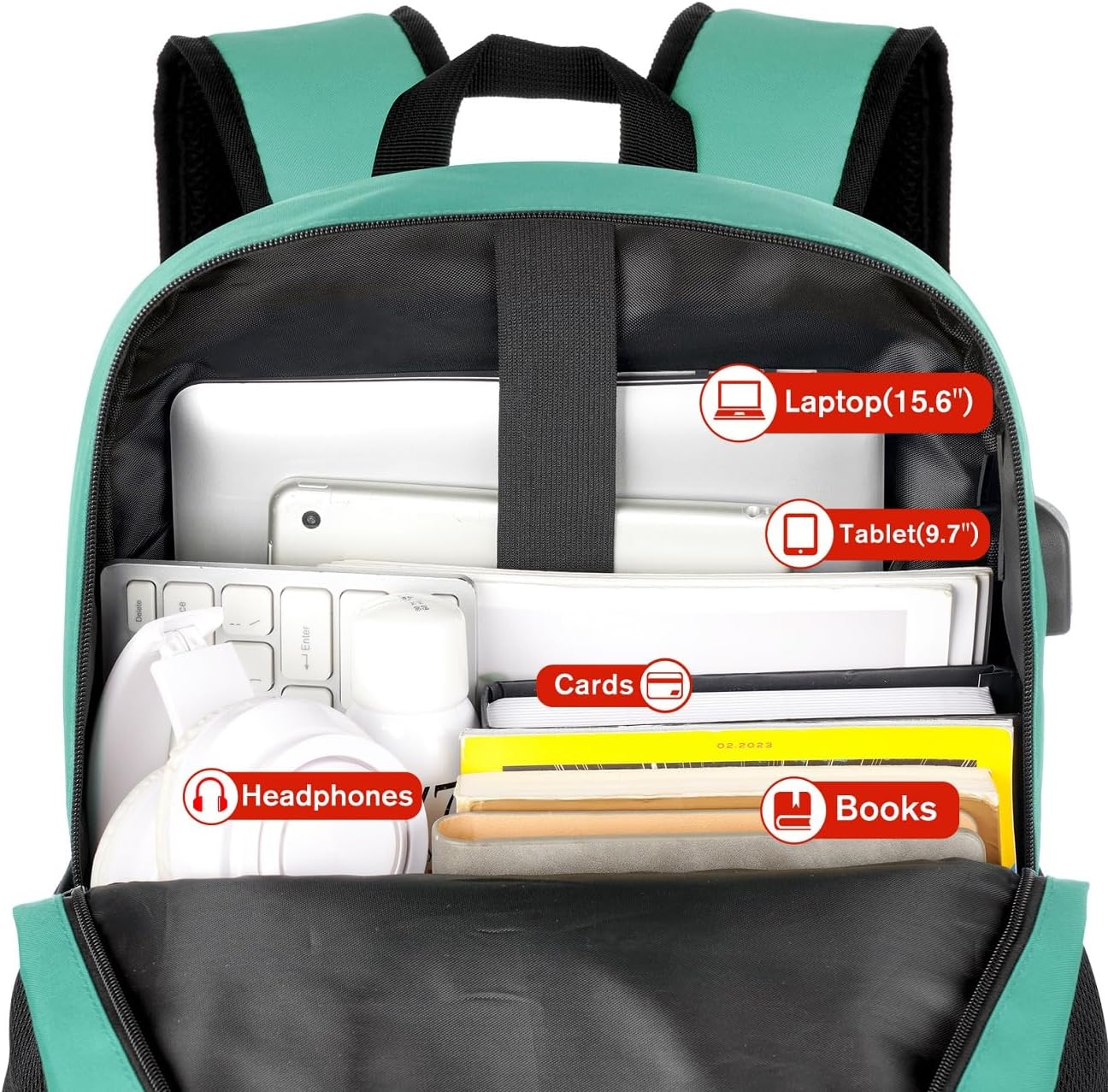 17 Inch School Backpack for Teens,Green Bookbag Classic Backpack with USB Port for High School College Students