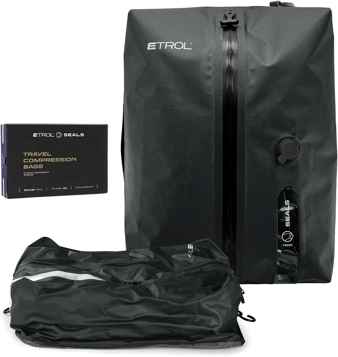 TPU Vacuum Bag for Travel, 70D Nylon Reusable Compression Bag with IP67 Waterproof Zipper, Compression Packing Cubes for Clothing, Space Saver Bags for Luggage and Backpack(Gray-1 PCS)