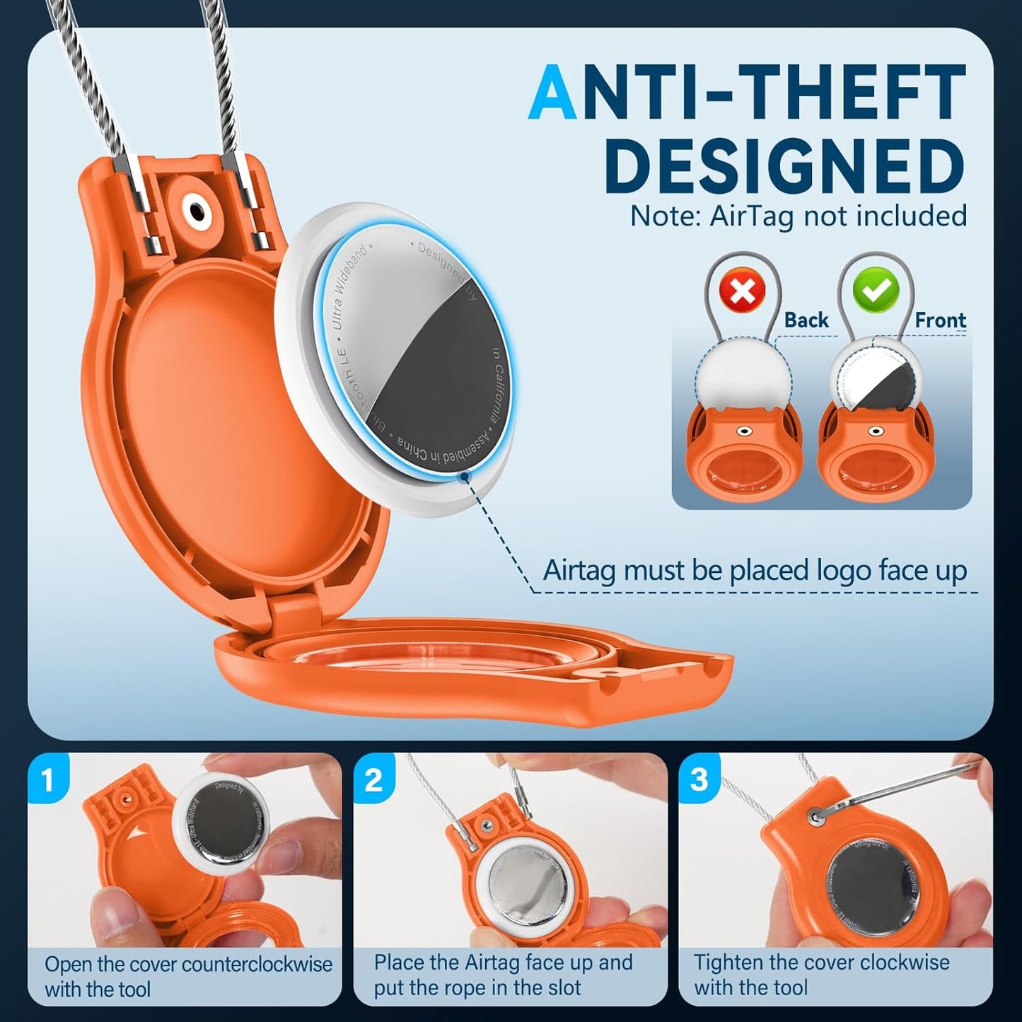 Waterproof Airtag Holder,4 Pack Airtag Case with Secure Lock,Airtags Keychain for Apple Air tag,Anti-Lost Protective Case Air tag Accessories for GPS Tracker Luggage,Key,Pet-Red/Purple/Orange/Yellow