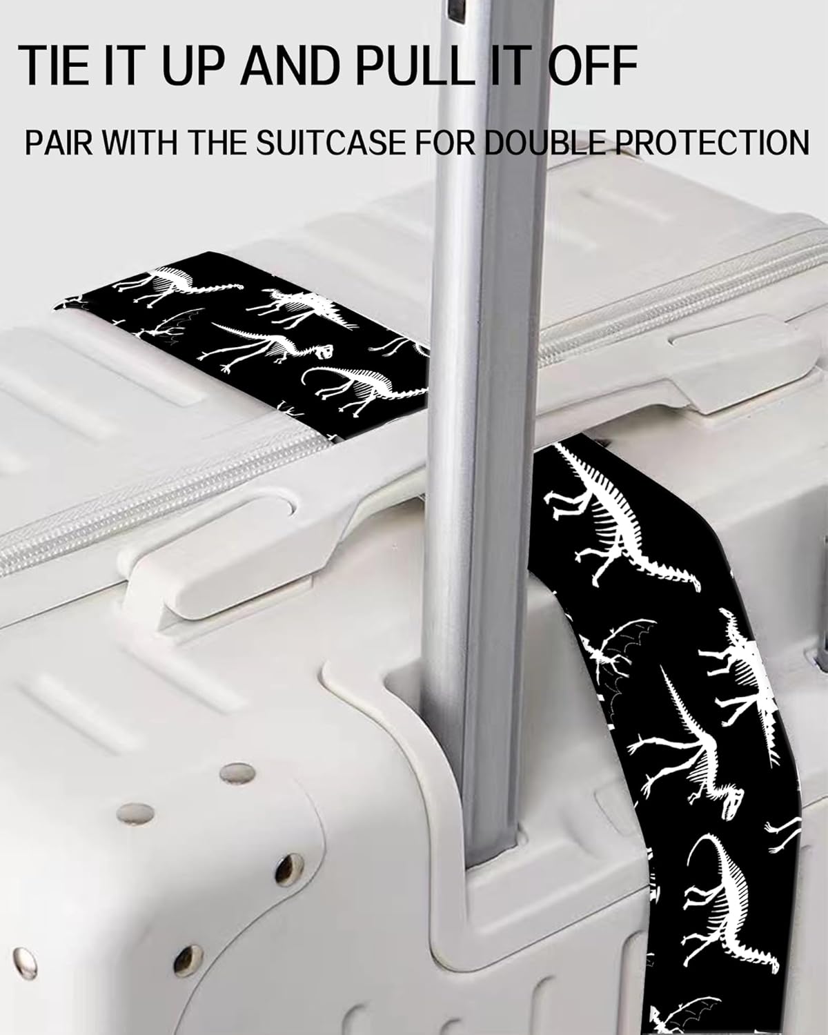 Luggage Straps for Suitcases, Adjustable Travel Belt, Durable Wide Luggage Strap, Cute Suitcase Strap Identifiers with Buckle, Bag Straps for Luggage, Black White Dinosaurs