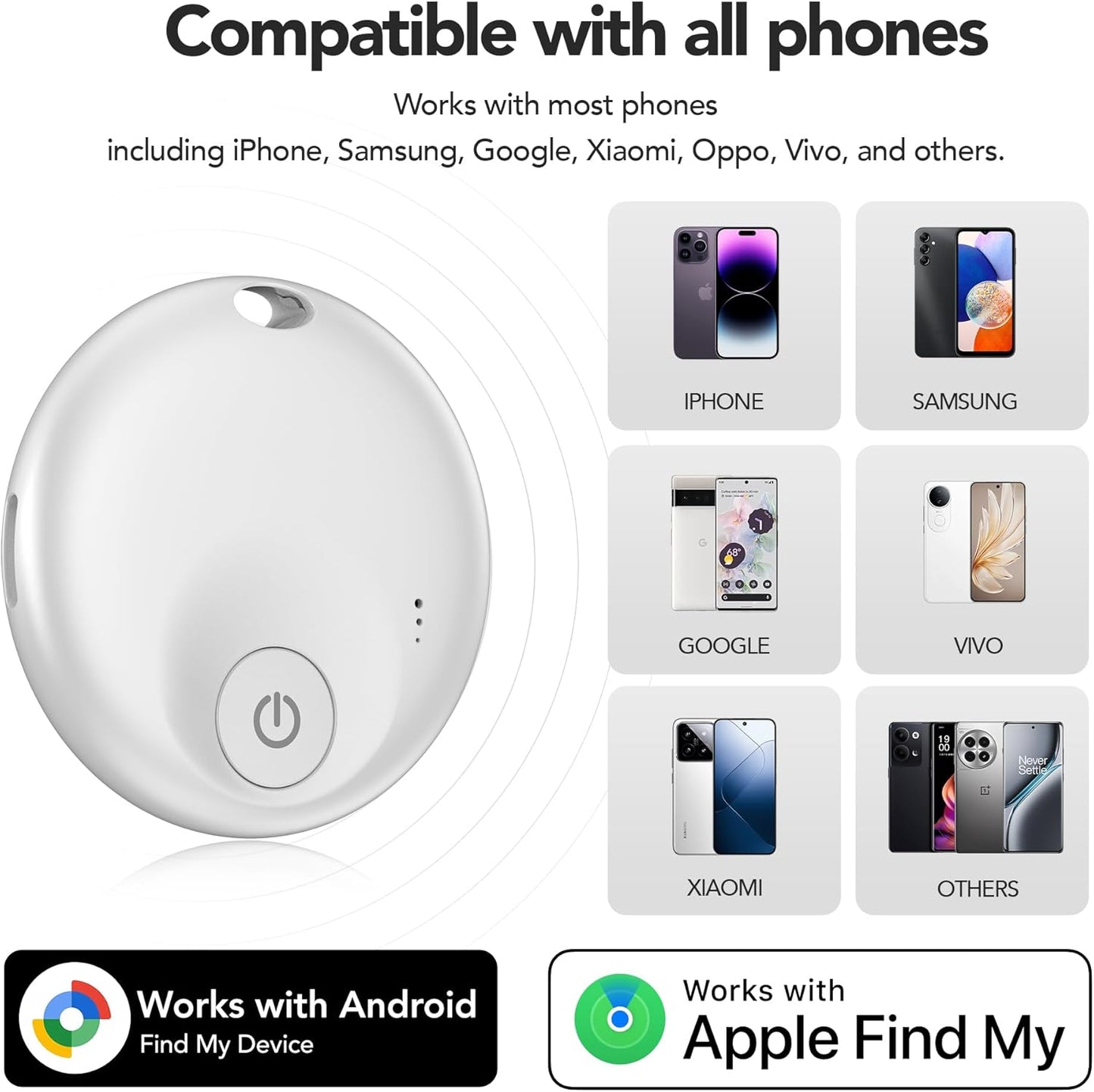FindTag Duo - Dual System Tracker for iOS or Android, Bluetooth Tracking Tag/Key Finder/Luggage Tracker/Item Locator, Compatible with iOS Find My or Google Find Hub App (White)