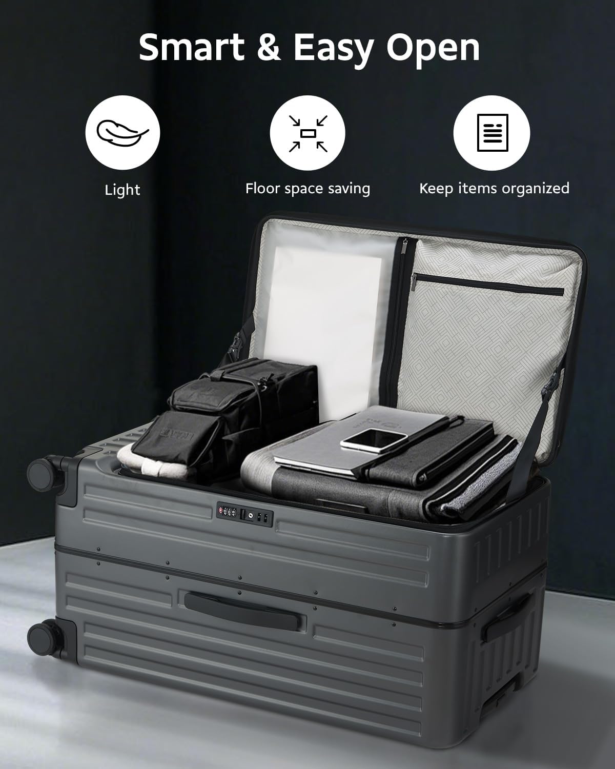 Luggage Sets 2 Pieces, 20 Inch Carry On Luggage and 29 Inch Checked Luggage with Spinner Wheels, Lightweight ABS+PC Hardshell Trunk Suitcases with Aluminum Frame, Top Opening (Grey, 20/29)