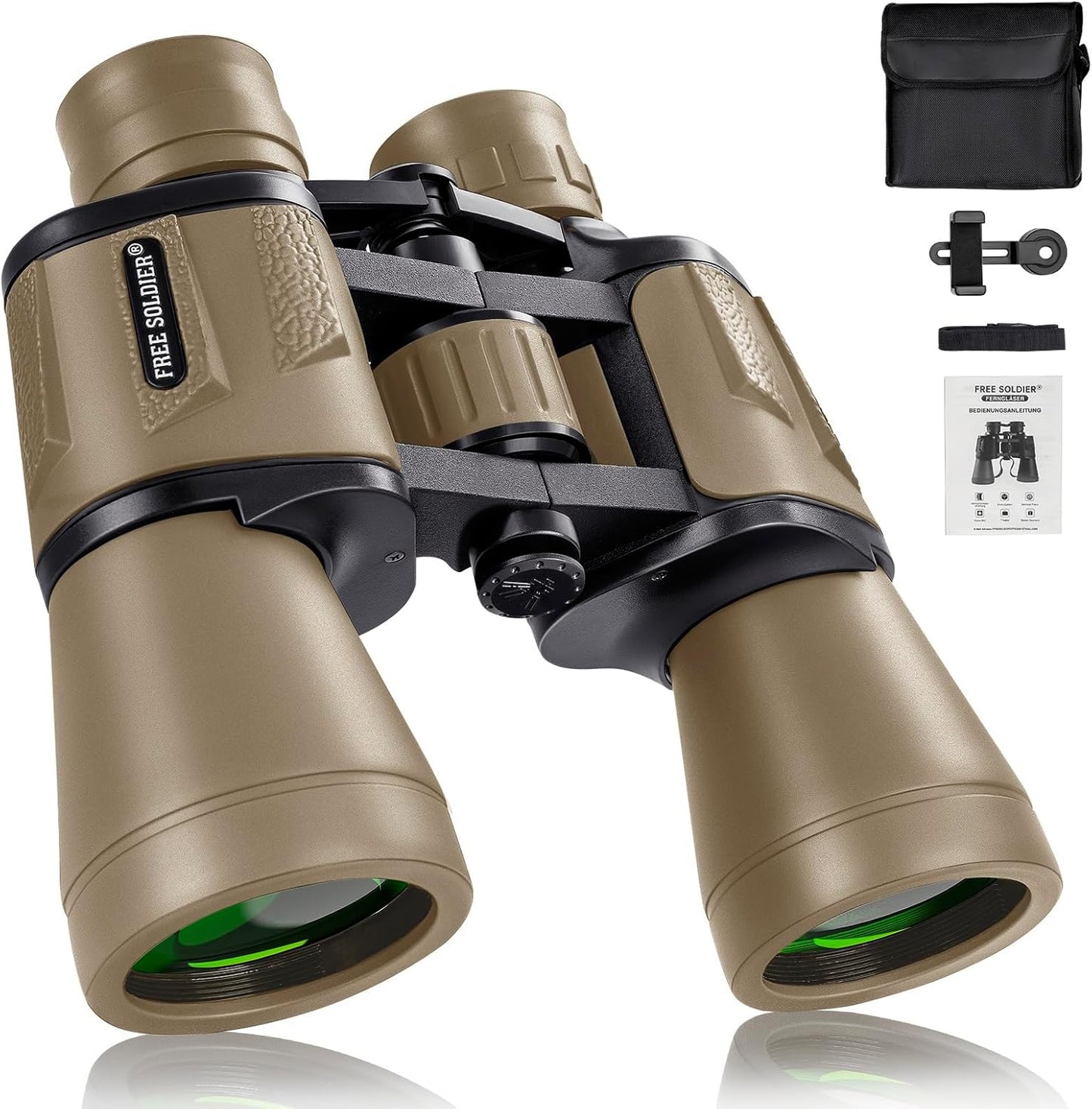 20x50 Binoculars for Adults with Smartphone Adapter - High Powered Binoculars for Bird Watching Hunting Hiking Concert Travel Theater with BAK4 Prism FMC Lens, Mud