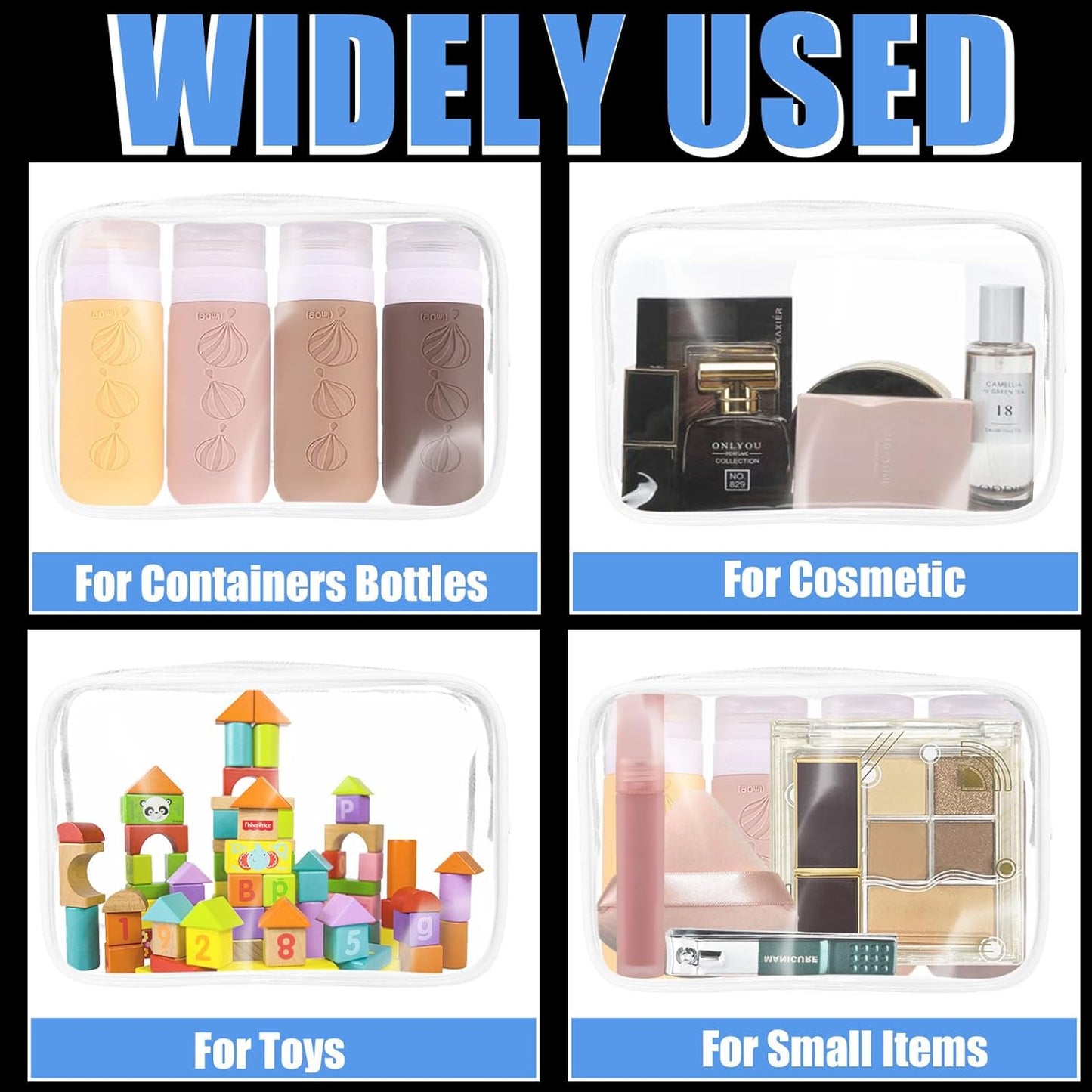 12 Pieces Clear Cosmetic Bag, PVC Waterproof Makeup Bags with Zipper, TSA Approved Toiletry Bag for Travel, Transparent Pouches Organizer Storage for Men and Women (White, Small)