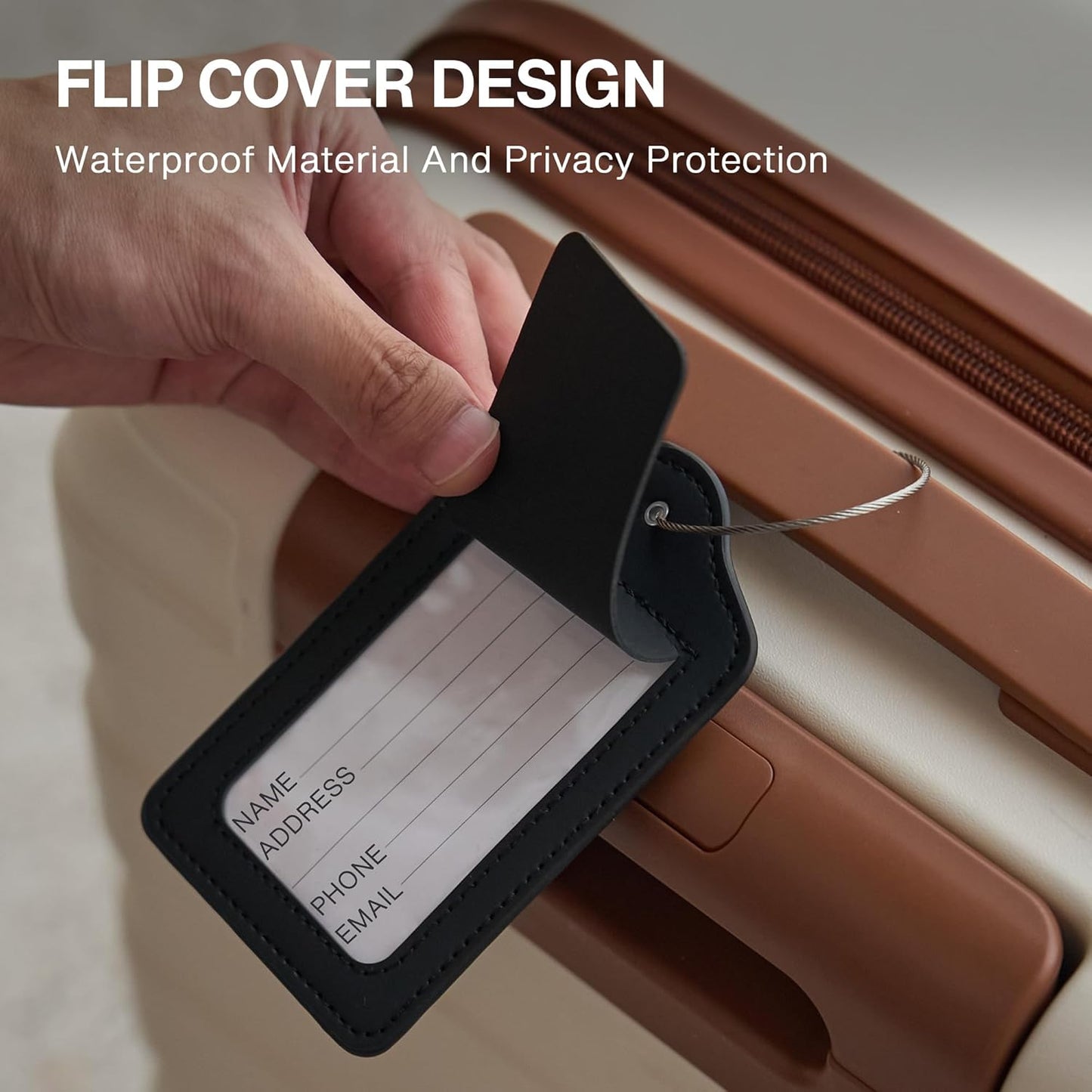 Luggage Labels Premium Travel Suitcase Tags for Baggage Easy to Write Waterproof with Name ID Card for Man Women (Black)