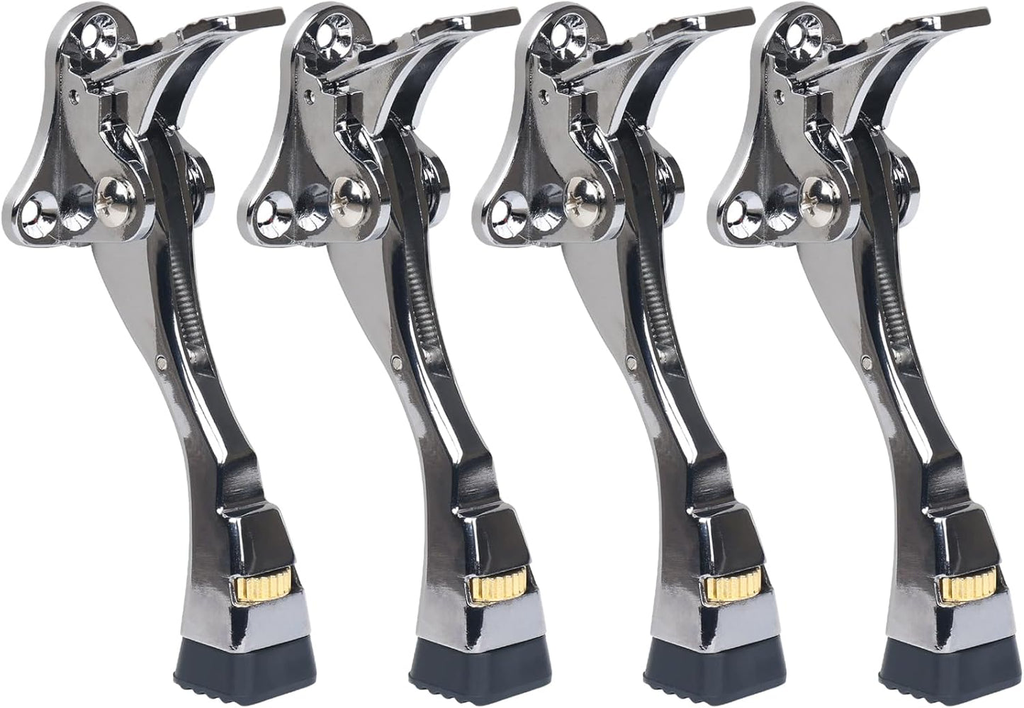 4 Packs Heavy Duty Kickdown Door Stopper, One Touch Adjustable Kickdown Door Stop for Heavy Doors, 4 inch Metal Door Kickstand with Rubber Tip & Wall Protectors for Wide Doors- Sliver
