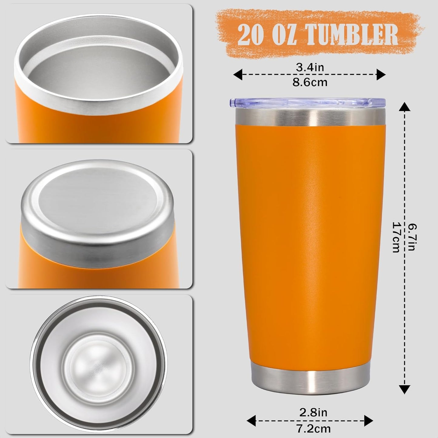 20 oz Tumbler Coffee Tavel Tumblers Bulk with Lid Stainless Steel Double Wall Vacuum Insulated Mug Powder Coated Cups fit Car Cupholder for Hot and Cold - Orange, 8Pack