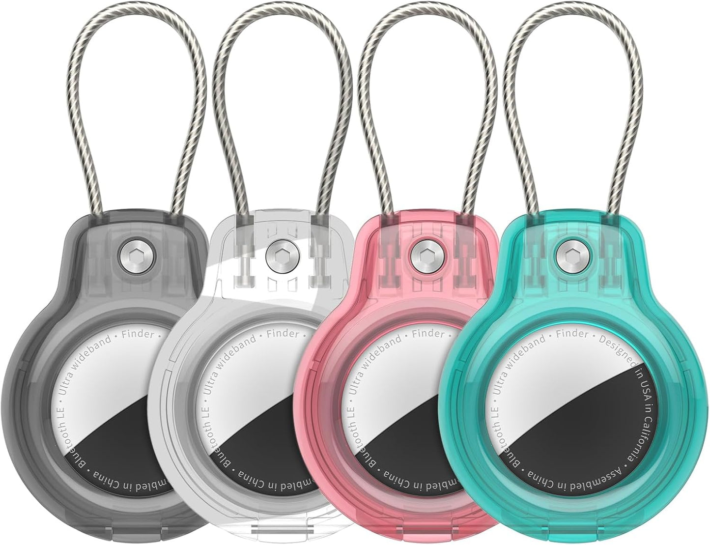 SPGUARD for AirTag Holder Case with Keychain, Air Tags-4 Pack for Apple Air Tag Holder with Wire Cable Lock Key Ring Chain Air Tagholder Accessories for GPS Item Tracker Kids,Keys,Luggage