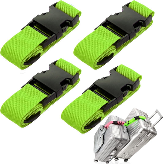 4Pack Luggage Straps Add Bag Luggage Straps to Connect Two Suitcases, Adjustable Luggage Belt Connector for Carry On, Travel Attachment Accessories to Hold Suitcases Together, Green