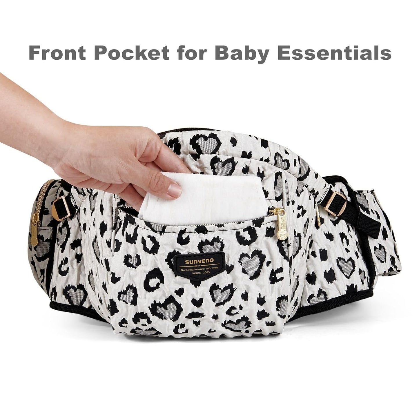 Sunveno Hip Baby Carrier with Seat,Ergonomic Baby Hip Carrier,Front-Facing Baby Holder,Anti-Slip Seat Surface,Wide and Adjustable Waistband,Multiple Pockets,Newborn to Toddler up to 45lbs,Leopard