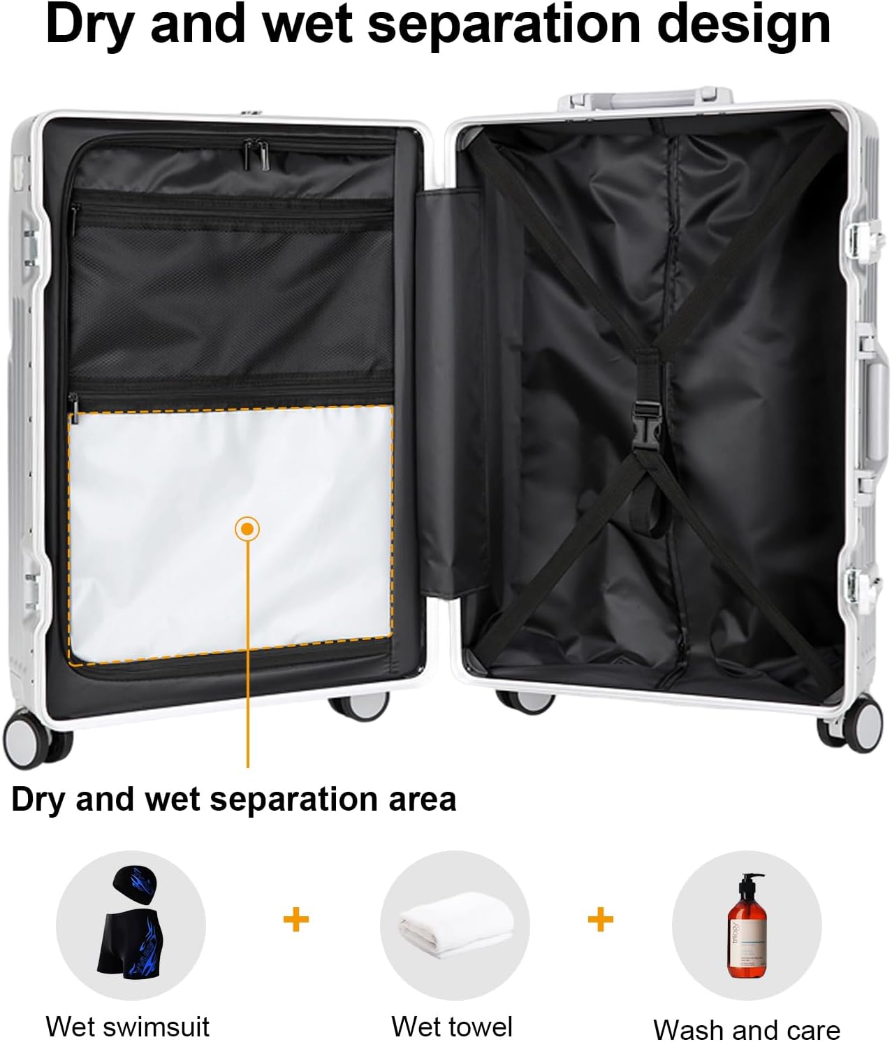 2-Piece Hardshell Zipperless Luggage Set, 20/26" Aluminum Frame Hardshell Spinner Luggage, Airline Approved Carry-On Luggage, TSA Lock, 360° Quiet Wheels With Cup Holder (silver)