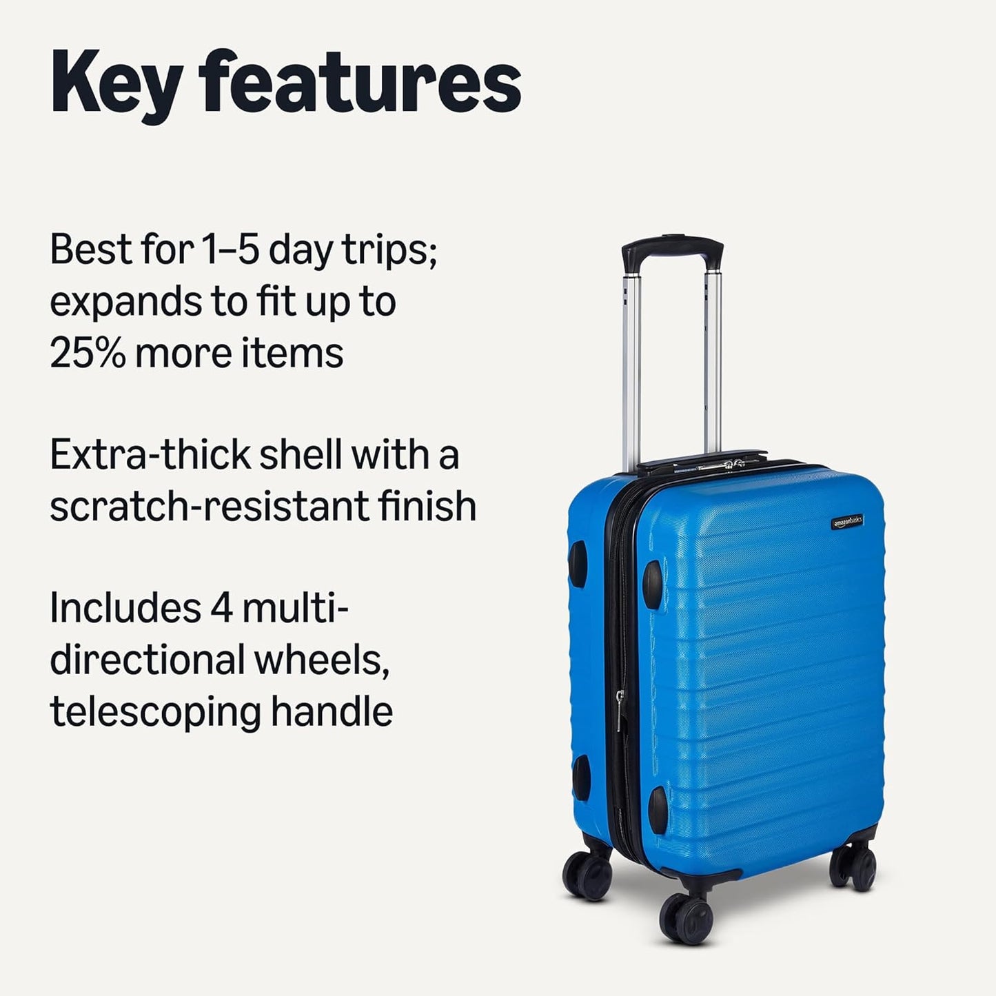 Amazon Basics 21" Hardside Carry-On Luggage, Hardshell Suitcase With Wheels, Expandable For Up to 25% More Space, With Scratch-Resistant Surface, Four Multi-directional Wheels, Light Blue