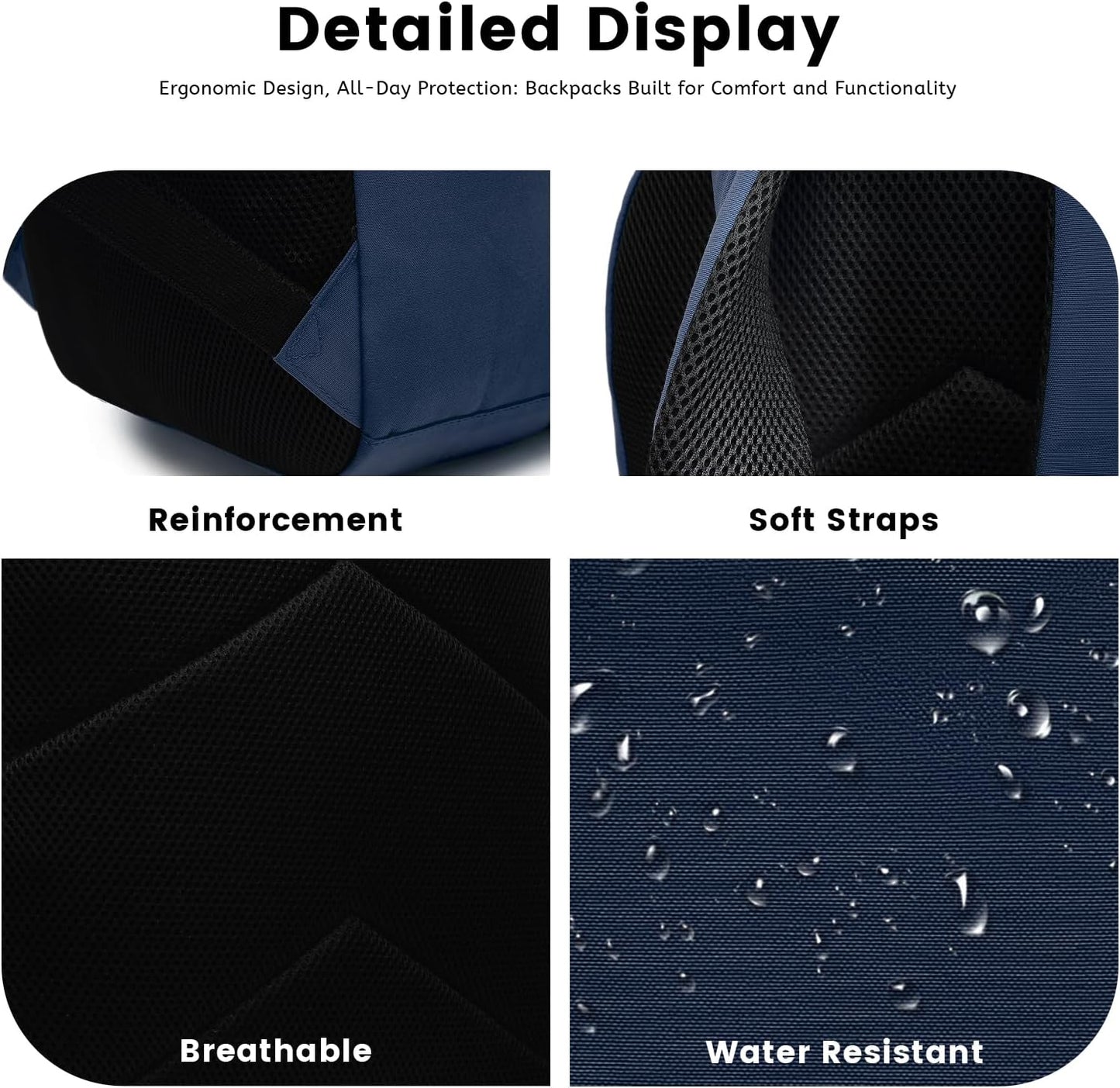 Lanola Basic Multi-Pocket Multipurpose Backpack Classical Water Resistant Bookbag For School Business Travel or Casual Daypack Backpacks - Dark Blue