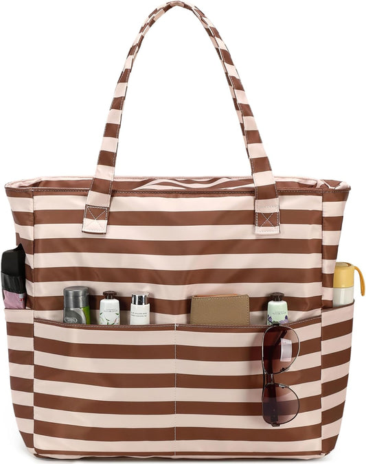 LEDAOU Beach Bag Waterproof Sandproof Women Tote Bag Pool Bag with Zipper for Gym Grocery Travel with Wet Pocket