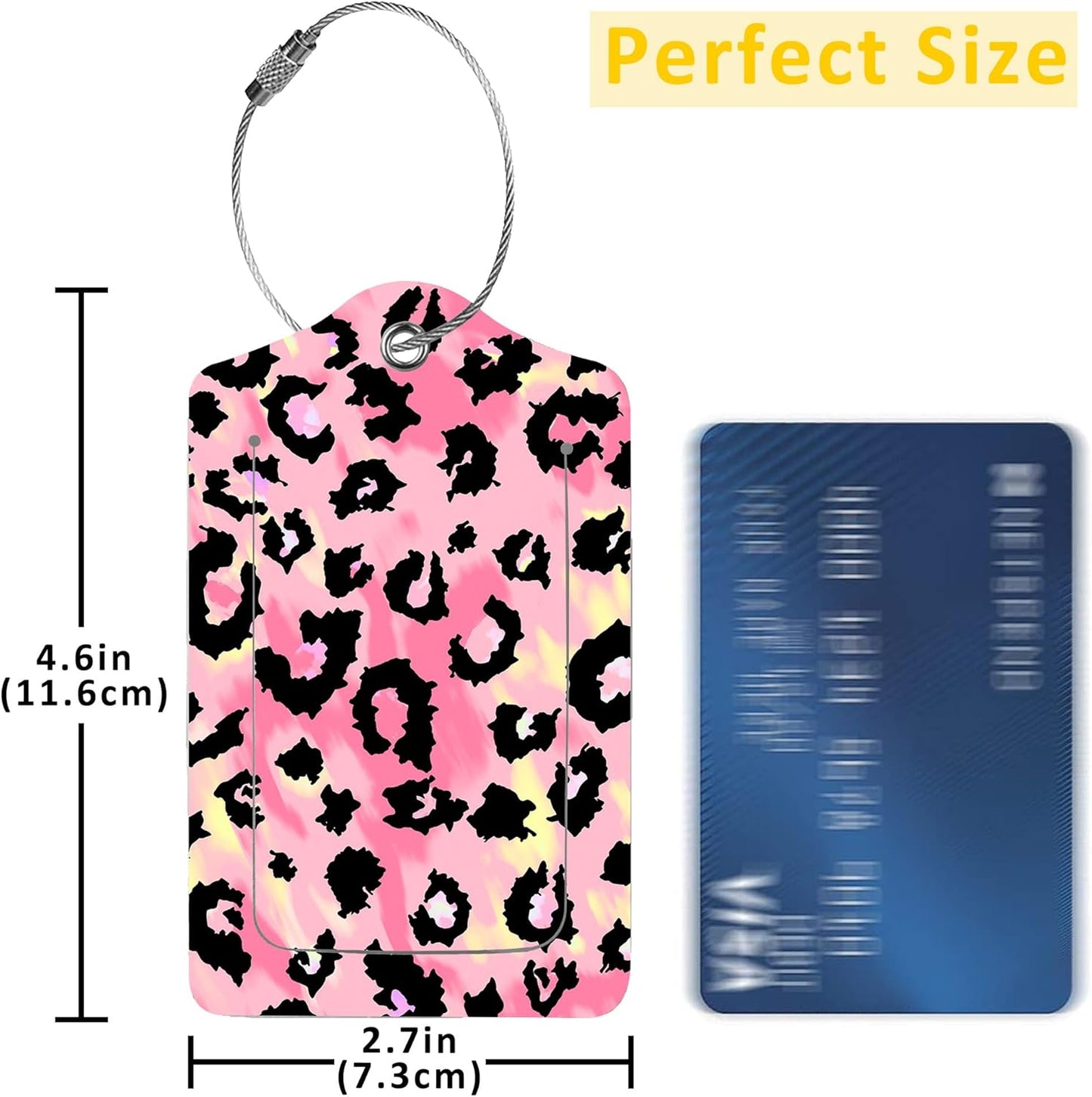 2 Pack Leopard Pattern Luggage Tags for Suitcases,Abstract Leopard Skin Leather Baggage Suitcases Tag Name ID Label Privacy Cover Travel Bag Tags for Women Men Boys Girls