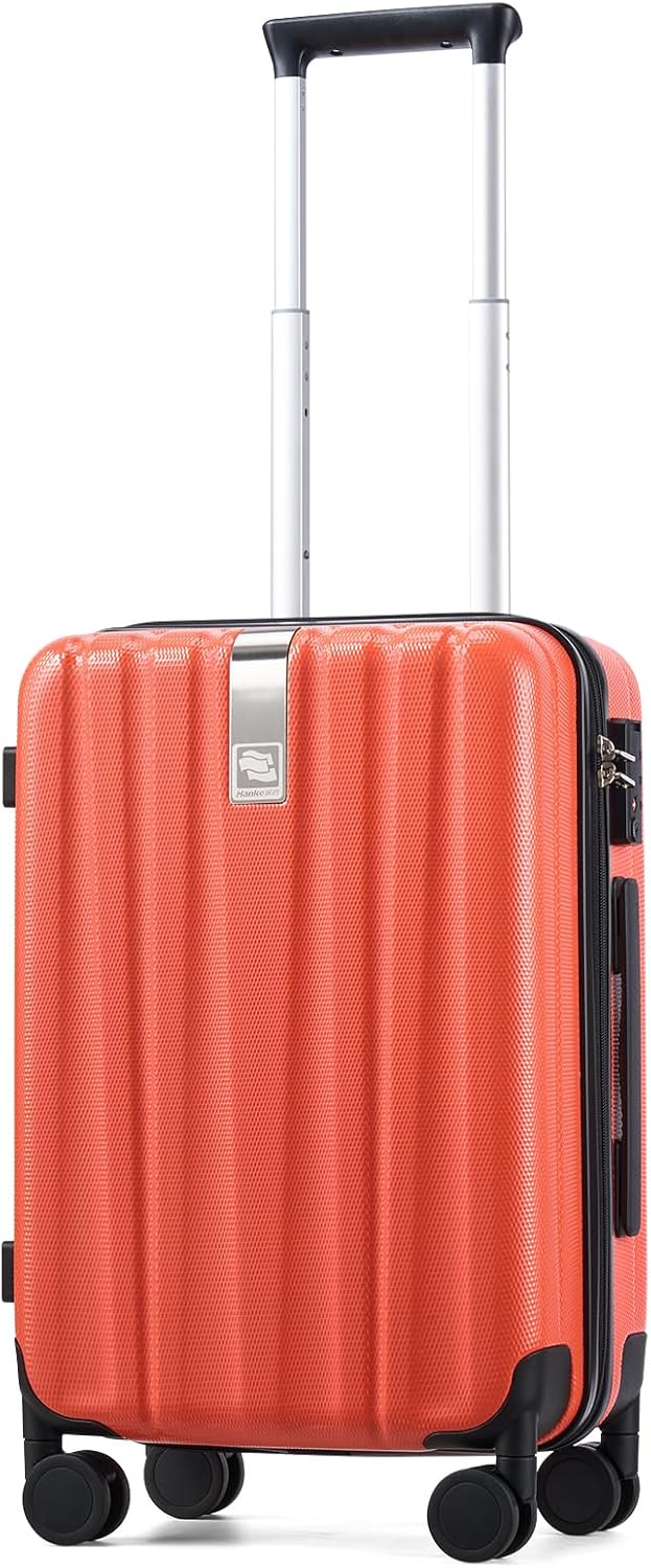 Hanke 20 Inch Carry On Luggage 22x14x9 Airline Approved Lightweight PC Hard Shell Suitcases with Wheels Travel Luggage Rolling Suitcase Travel Luggage Bag Christmas Gifts for Birthday （Orange）
