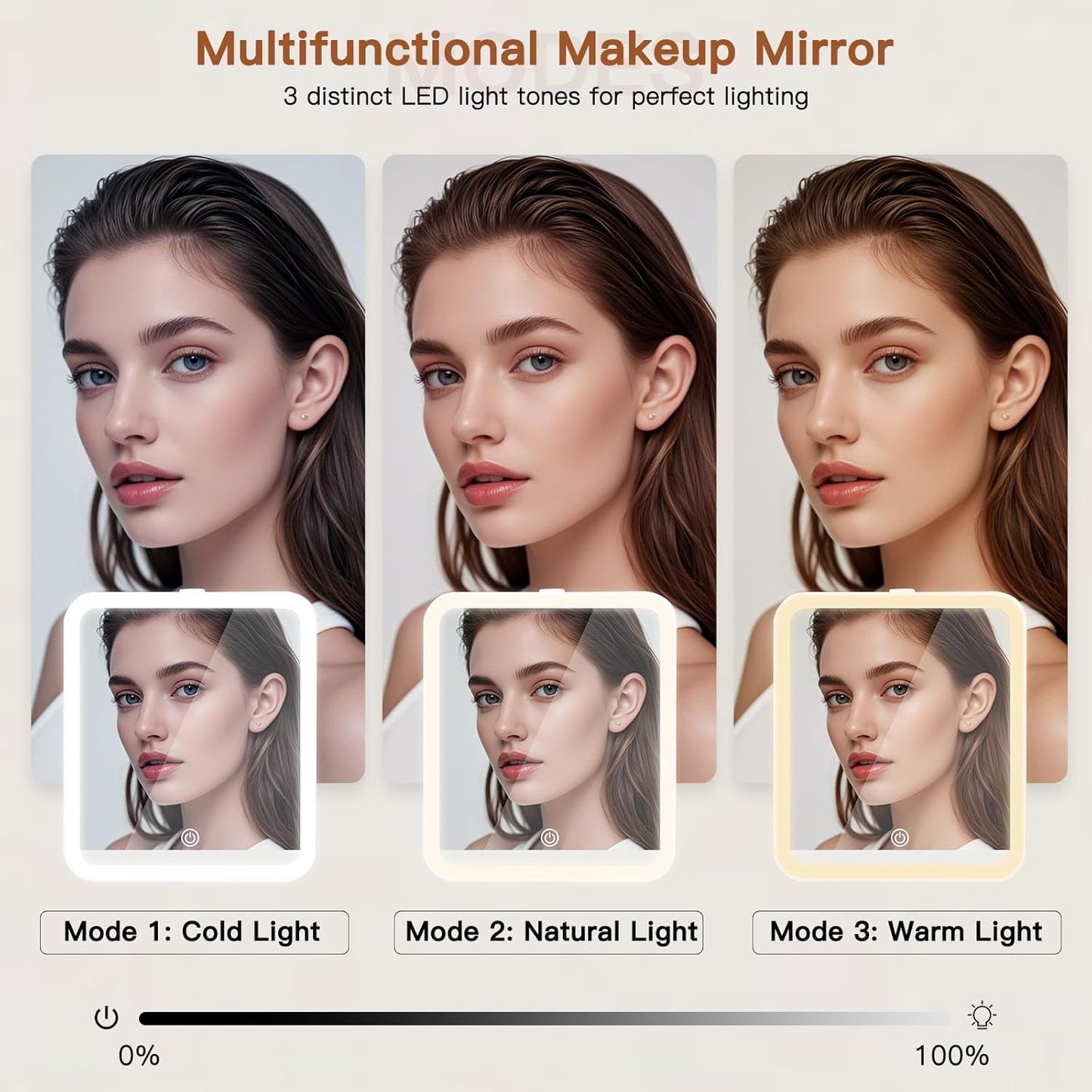 Travel Makeup Bag with LED Mirror, Cosmetic Bags for Women with Light up Mirror, Travel Essentials Makeup Organizer, Makeup Case with Adjustable Dividers and Brush Holder, 3 Color Lights