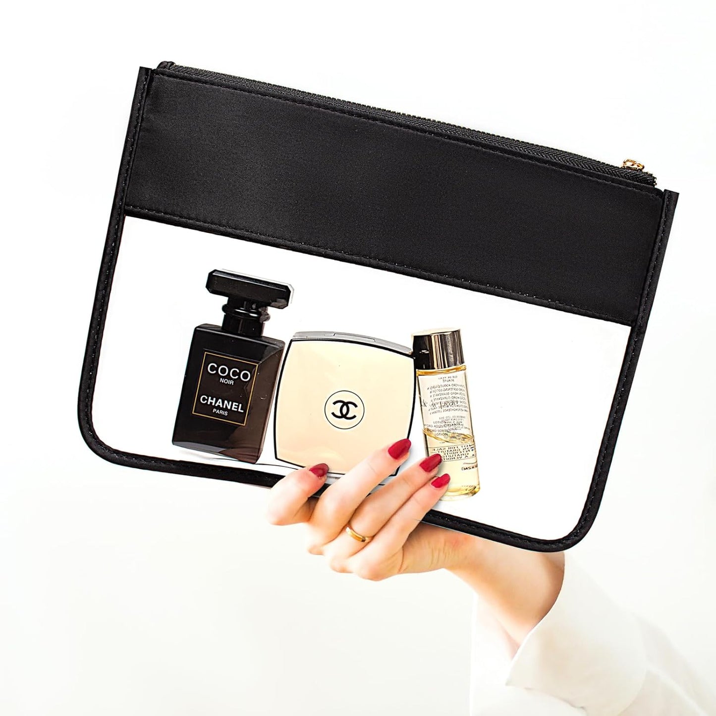 LETGO Clear Makeup Bag Pouch for Travel with Zipper,Clear Cosmetic Bag for Women Waterproof Snacks Bag Stadium Purse Toiletry Bag Bogg Bag Accessories (0-Black)