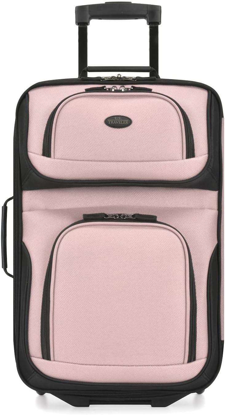 U.S. Traveler Lightweight Rolling 20" Carry On Luggage Softside Suitcase, Pink, 2 Wheel Single
