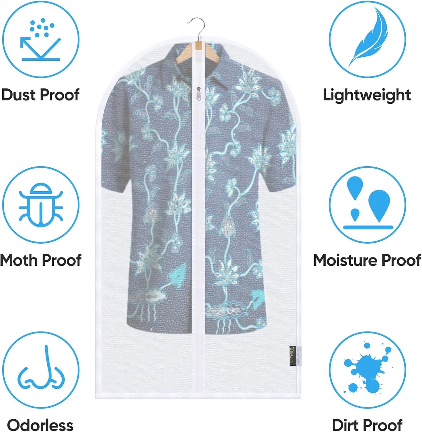 BALEINE 40'' Translucent Garment Bags, 12 Packs PEVA Dress Bag for Closet Clothes Dresses Suit Coats Storage (White, 12PK)