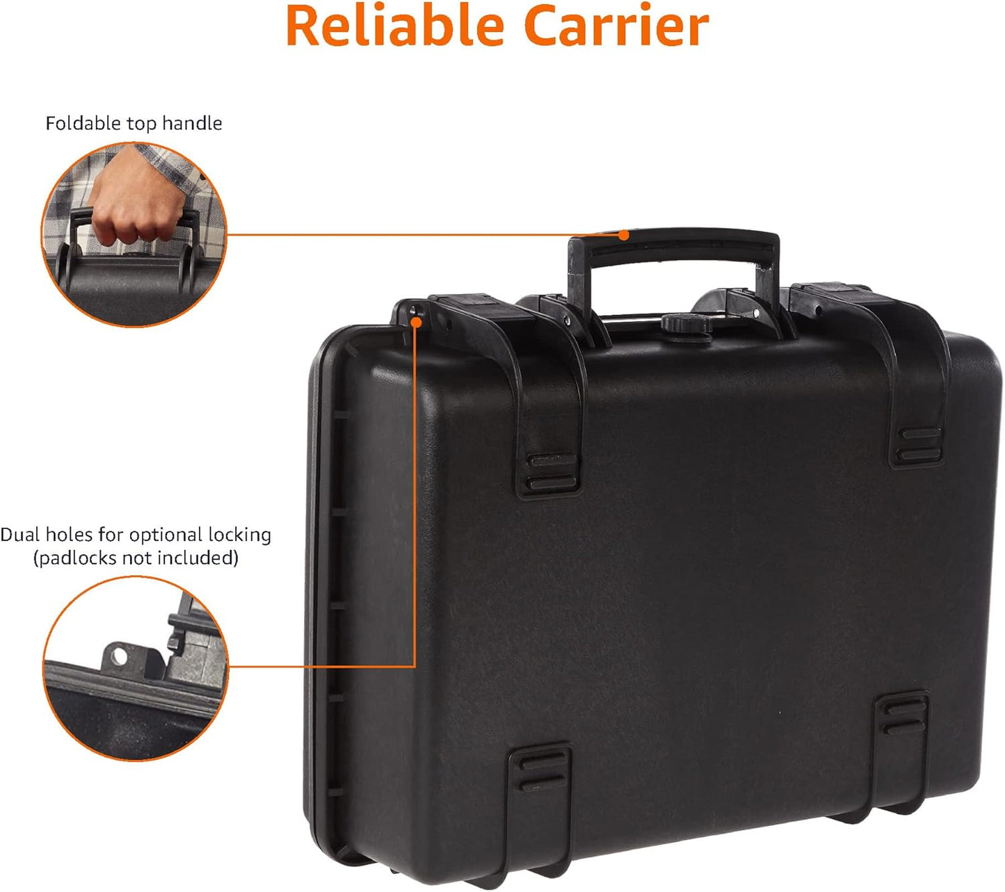 Amazon Basics Hard Camera Case, Medium, Black, Solid, 18"L x 14"W x 6"H