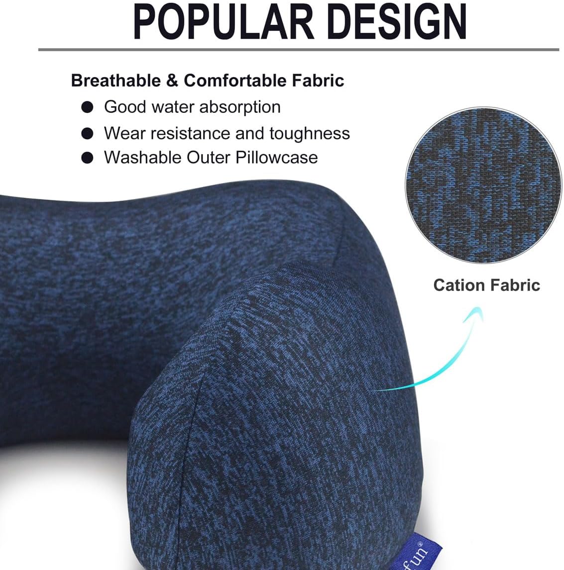 napfun Neck Pillow for Traveling, Upgraded Travel Neck Pillow for Airplane 100% Pure Memory Foam Travel Pillow for Flight Headrest Sleep, Portable Plane Accessories, Full Dark Blue, Medium (120-200LB)