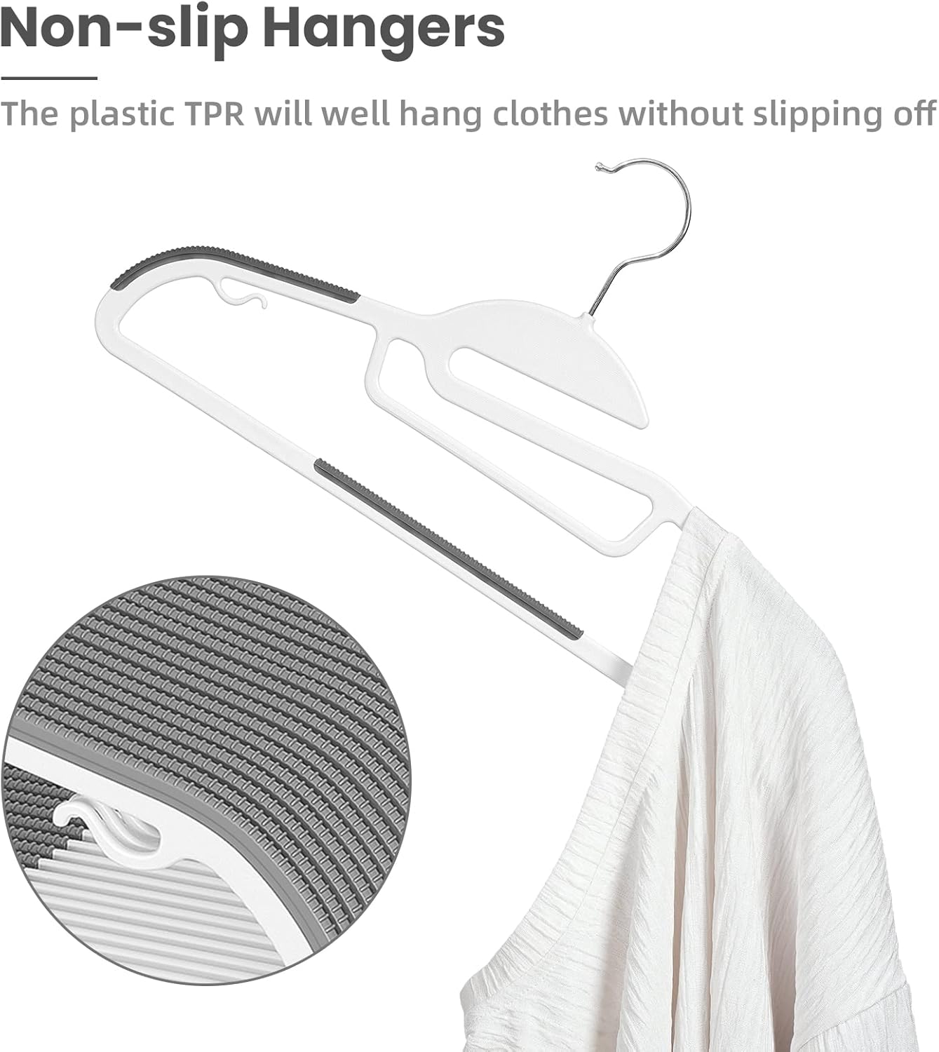 BAGAIL Plastic Hangers 50 Pack with Non-Slip Design,0.2 Inches Thick, 360°Swivel Hook Space Saving Organizer for Bedroom Closet,Shirts,Pants(White- S Shaped)