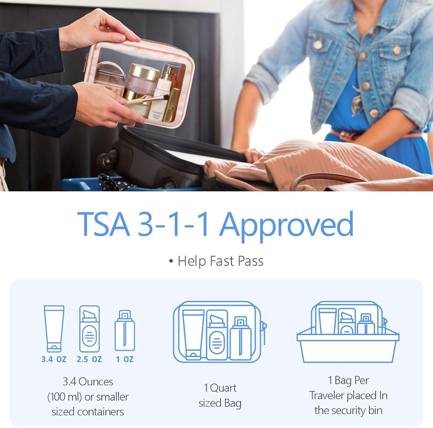 PACKISM TSA Approved Toiletry Bag - Upgrade Color-Edged Clear Makeup Bags, Clear Toiletry Bags For Traveling Fits Various Storage Needs