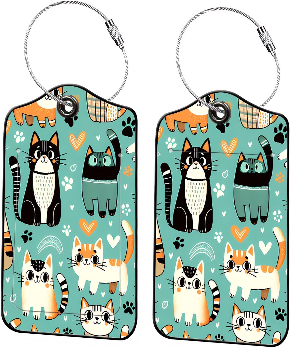 Luggage Tags for Suitcases, 2-Pack PU Leather for Cruise & Travel, Baggage ID Tags with Privacy Cover & Address Card, Durable Metal Ring, Kids Adults Travel Accessories, Cute Cat Print