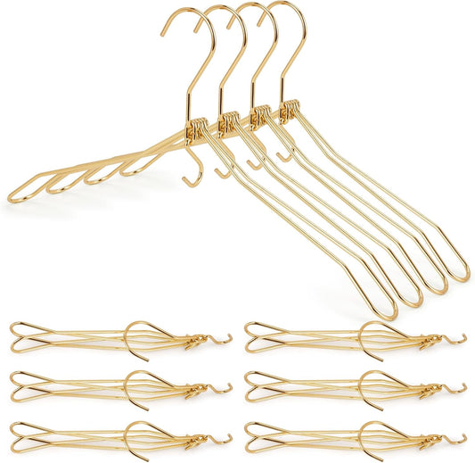 VWV 10P Gold Hanger, 15.35 Inch Fashion Metal Folding Clothes Hanger, Lightweight and Sturdy Folding Clothes Hanger Perfect for Hotels, Traveling, Camping, etc.