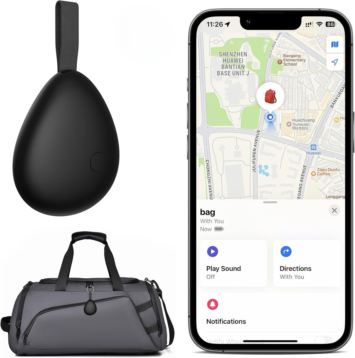 [Apple MFi Certified] Air Tracker Tag 1 Pack (iOS Only), Bluetooth Tracker for Apple Find My, Replaceable Battery, Key Finder and Item Locator Smart Tag for Keys, Bags, Luggage, Pets, Wallet (Black)