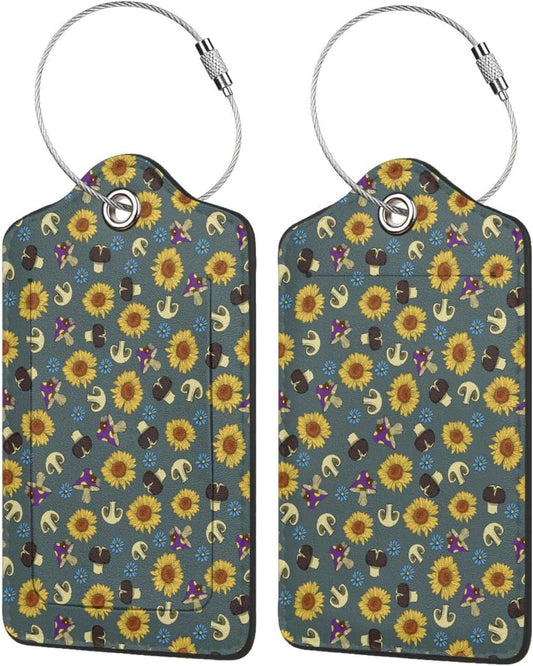 Sewant Mushrooms Leather Luggage Tag with Stainless Steel Ring, Fun Name Id Card Cover Travel Bag Tag Set, Suitable for Travel Bag Luggage Women Men 4 PCS