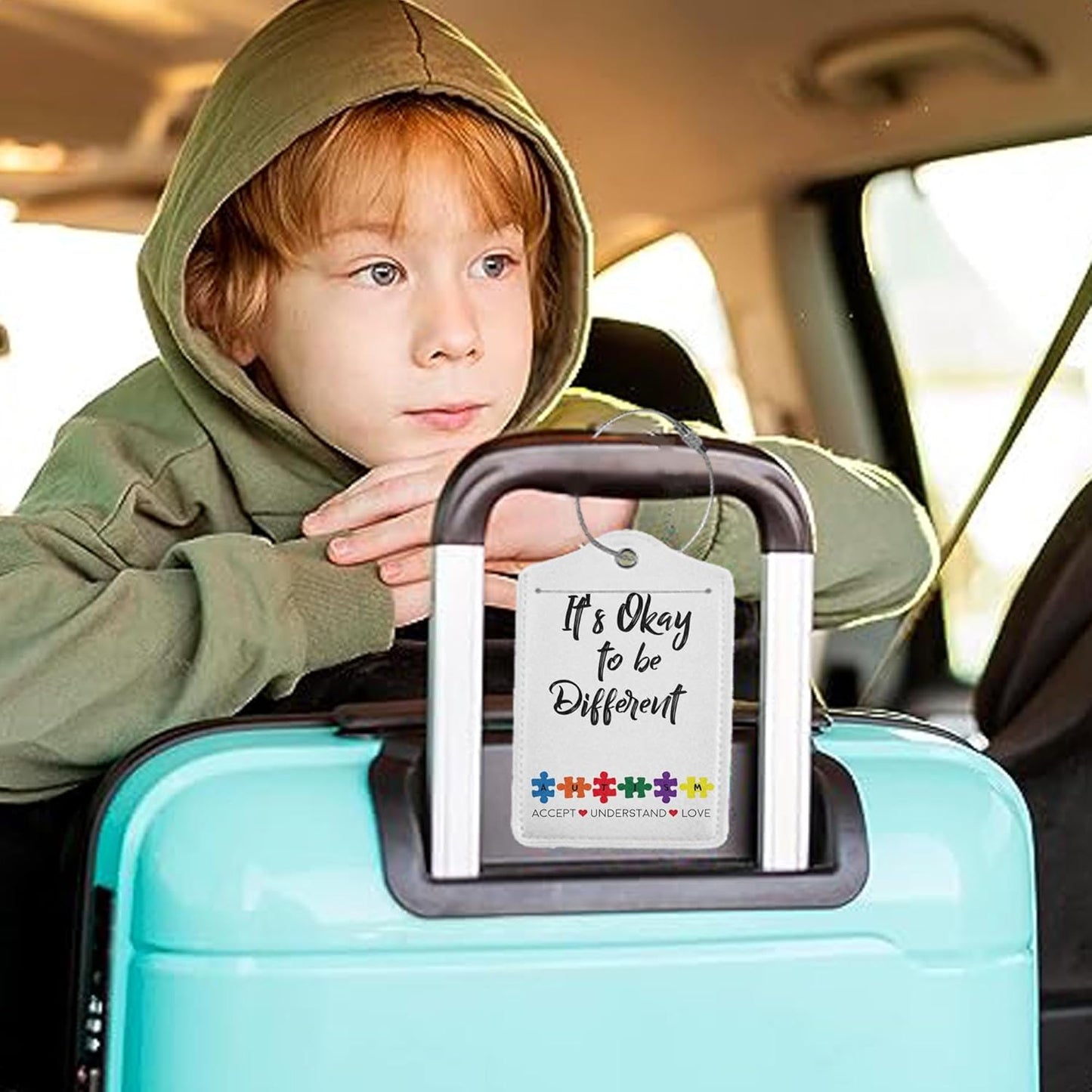 2Pcs Luggage Tag for Suitcase Autism Awareness Cute Suitcase Tag with Privacy Flap & Name ID Label & Metal Loop,Travel Bag Luggage Tags for Women