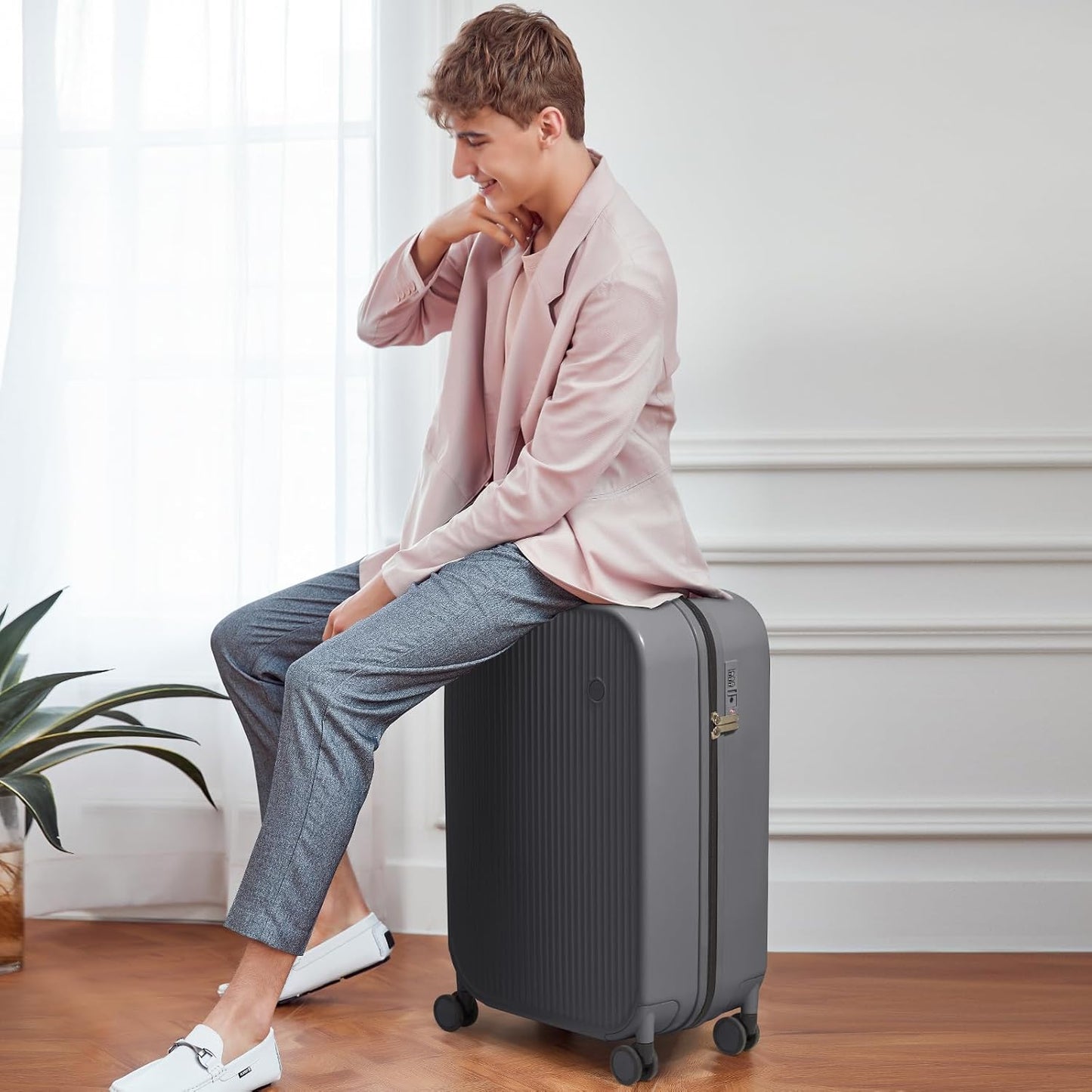 mixi 20 Inch Carry On Luggage PC Hardside Suitcases with Wheels & TSA for Travel Woman Men, Rock Gray