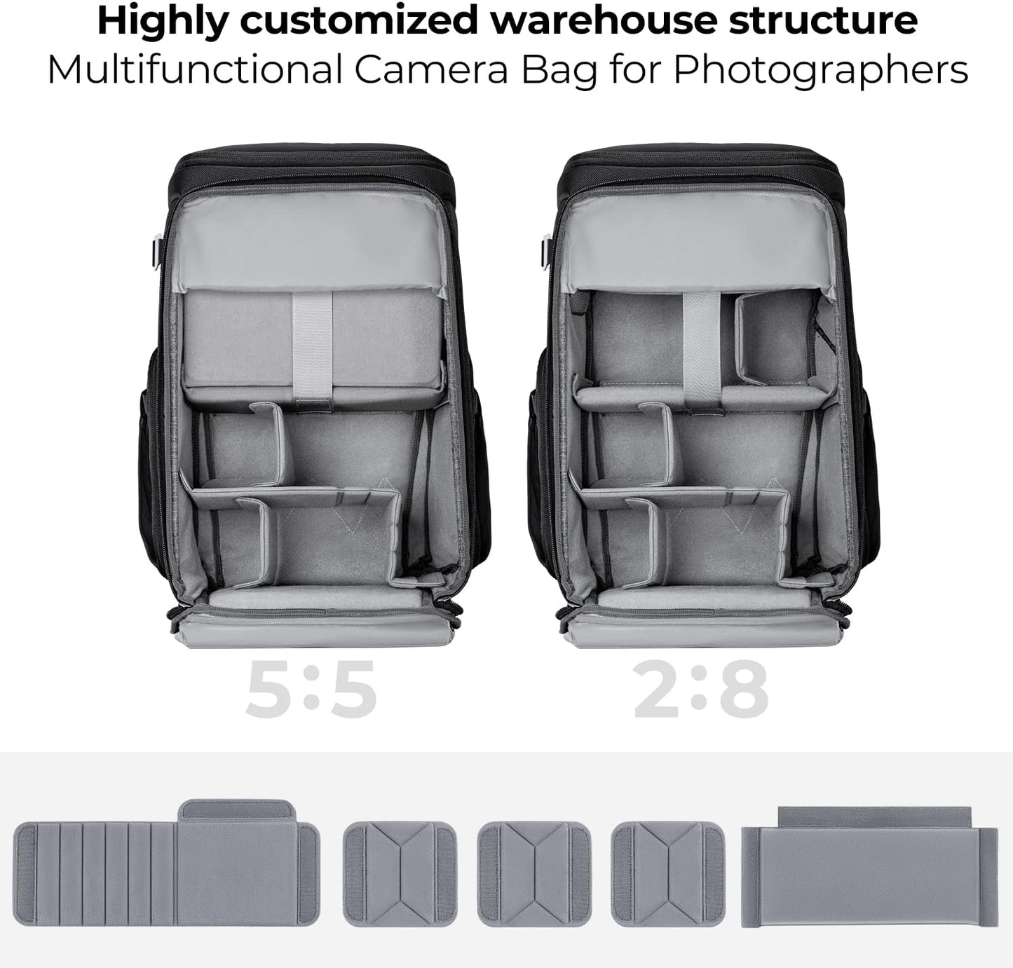 K&F CONCEPT Camera bags Waterproof 25L Large Capacity Camera Case with Raincover Camera Case 15.6 Inch Laptop Compartment Compatible with Canon/Nikon/Sony/DJI Mavic Drone Travel Camera Backpack